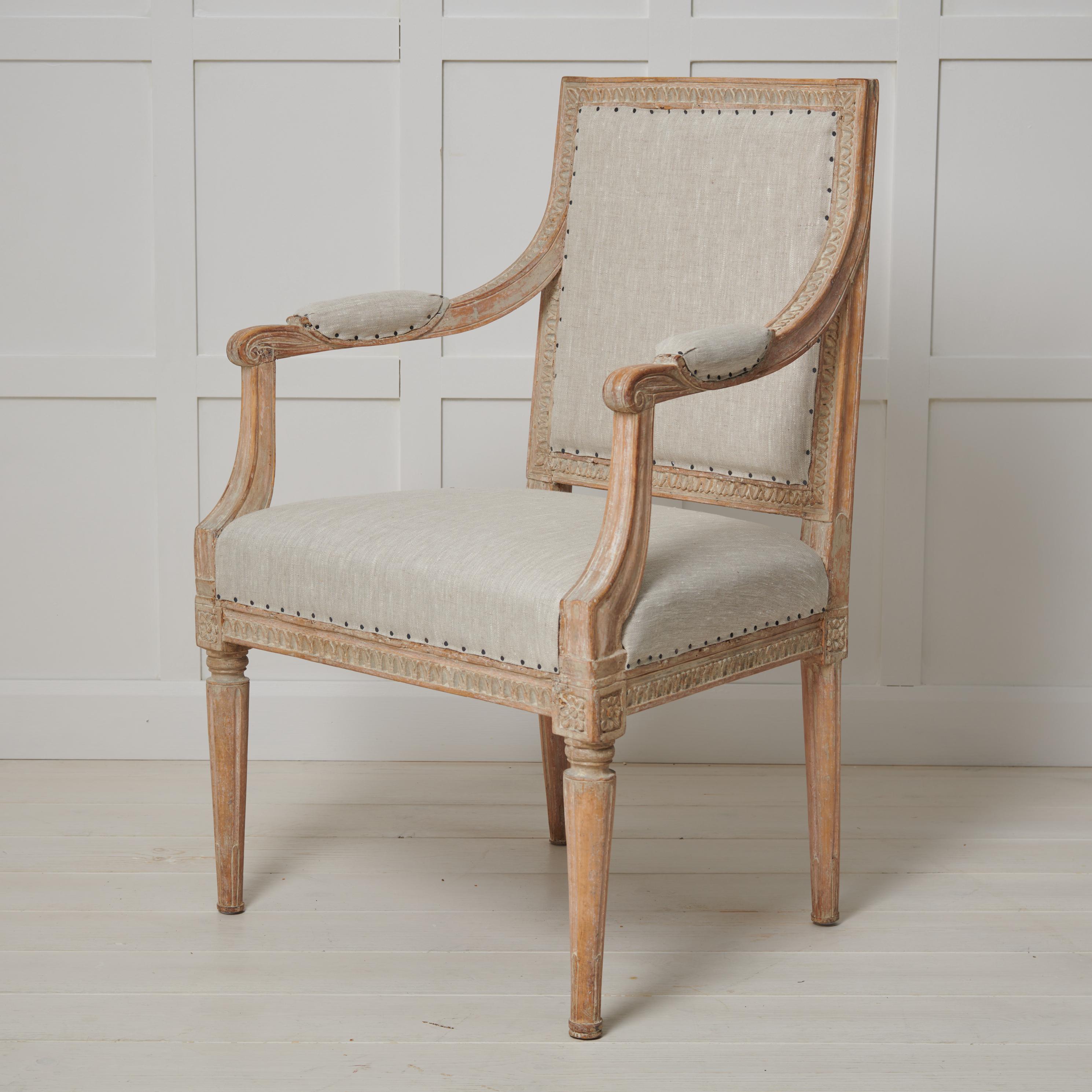 Antique Genuine Swedish Gustavian Upholstered Armchair For Sale 2