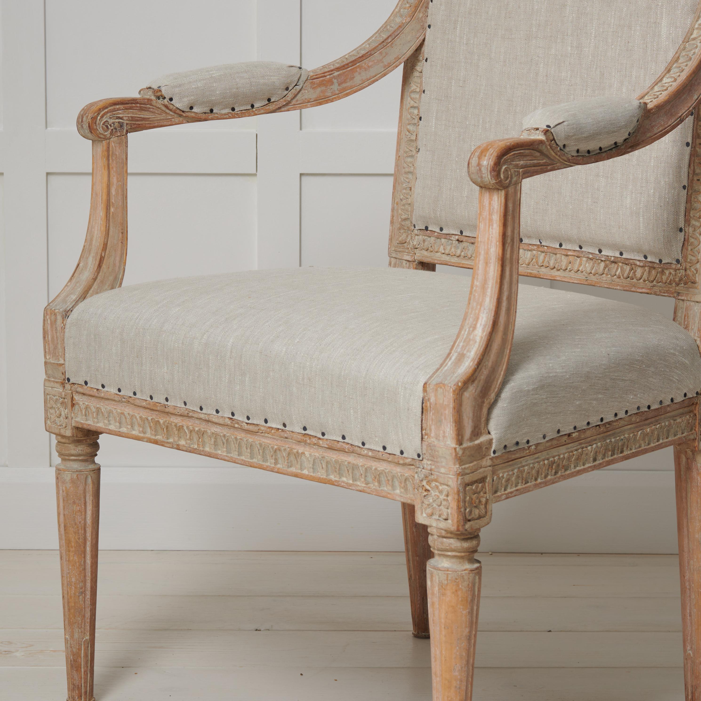 Antique Genuine Swedish Gustavian Upholstered Armchair For Sale 3