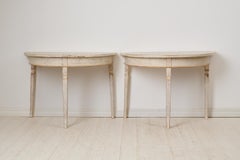 Antique Genuine Swedish Neoclassical Demi-Lune Table, Round Rustic Dining Table