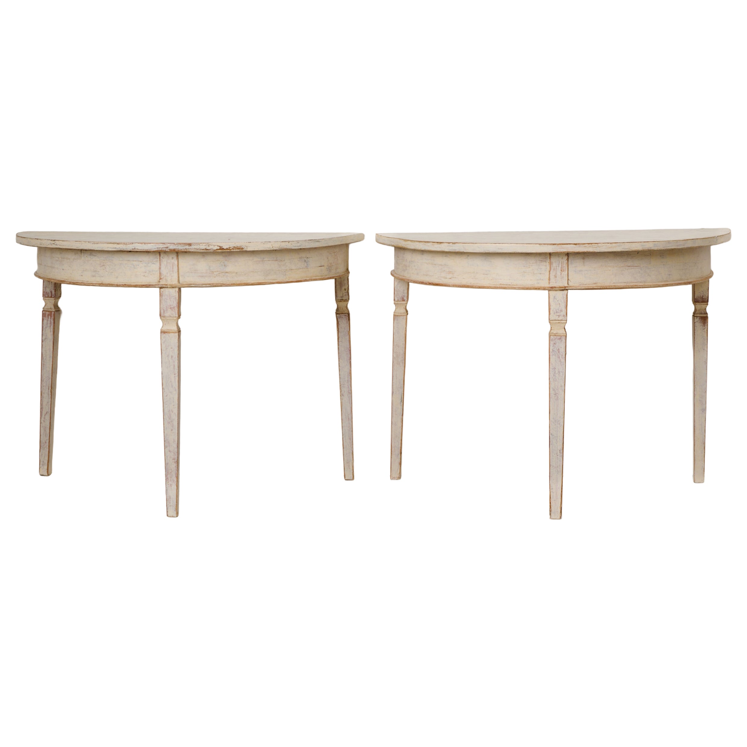 Antique Genuine Swedish Neoclassical Demi-Lune Table, Round Rustic Dining Table For Sale