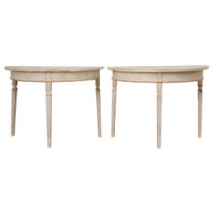 Antique Genuine Swedish Neoclassical Demi-Lune Table, Round Rustic Dining Table
