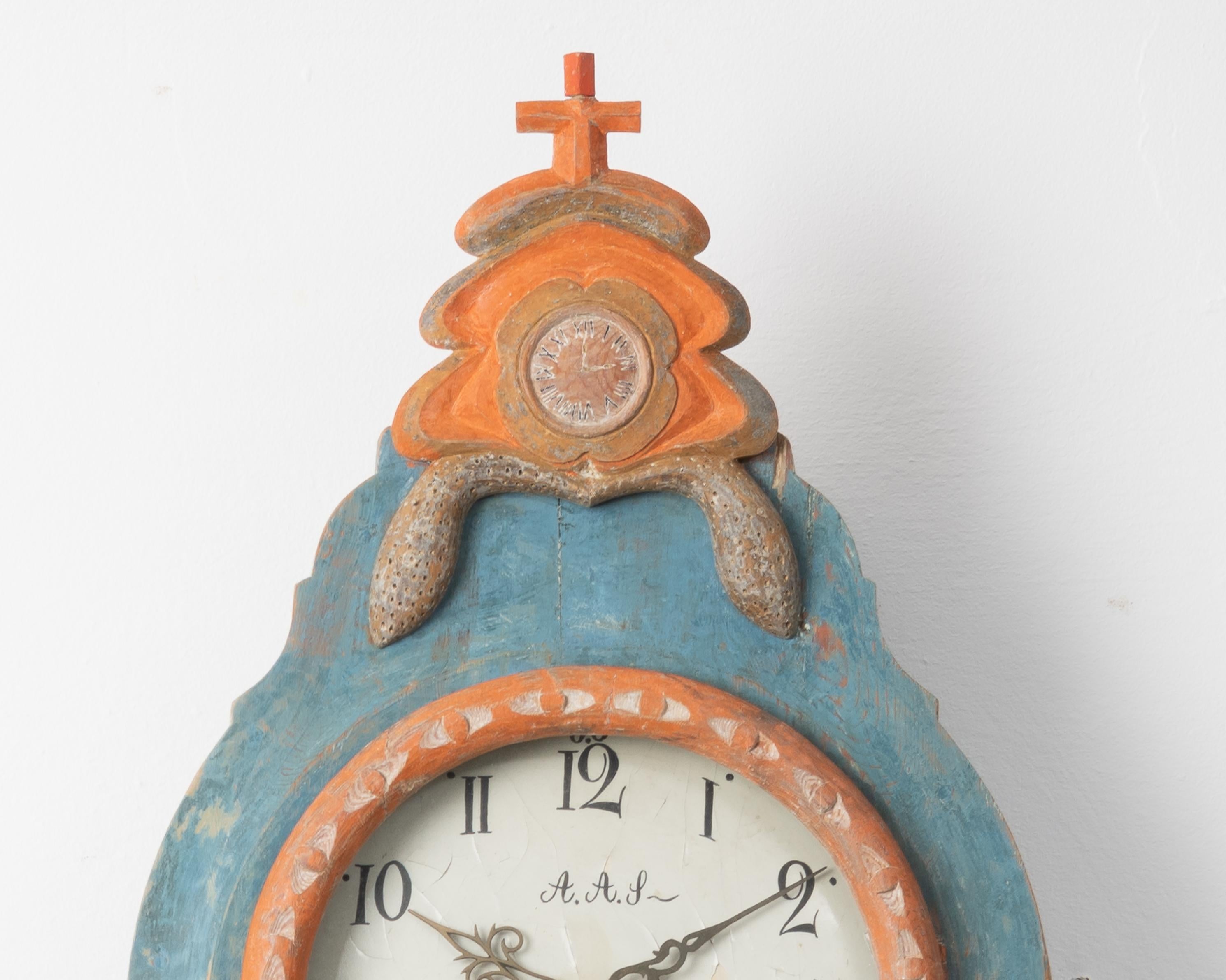 Antike Uhr mit langem Gehäuse aus echtem schwedischem Kiefernholz im Angebot 3