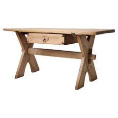 Antique Genuine Unusual Desk, Dining or Work Table in Pine from Northern Sweden