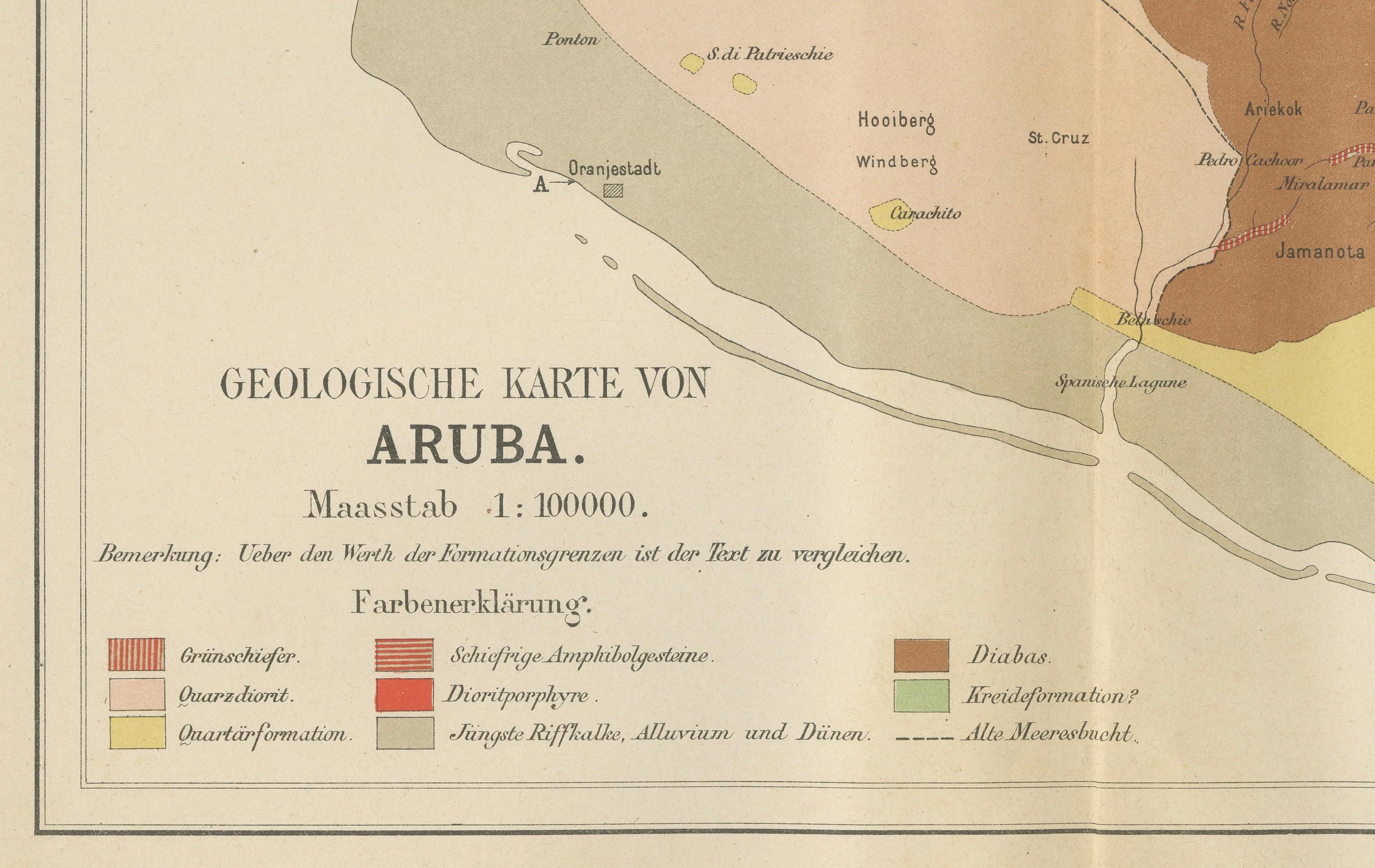 Antique Geological Map of Aruba - Dutch West Indies by Karl Martin, 1888