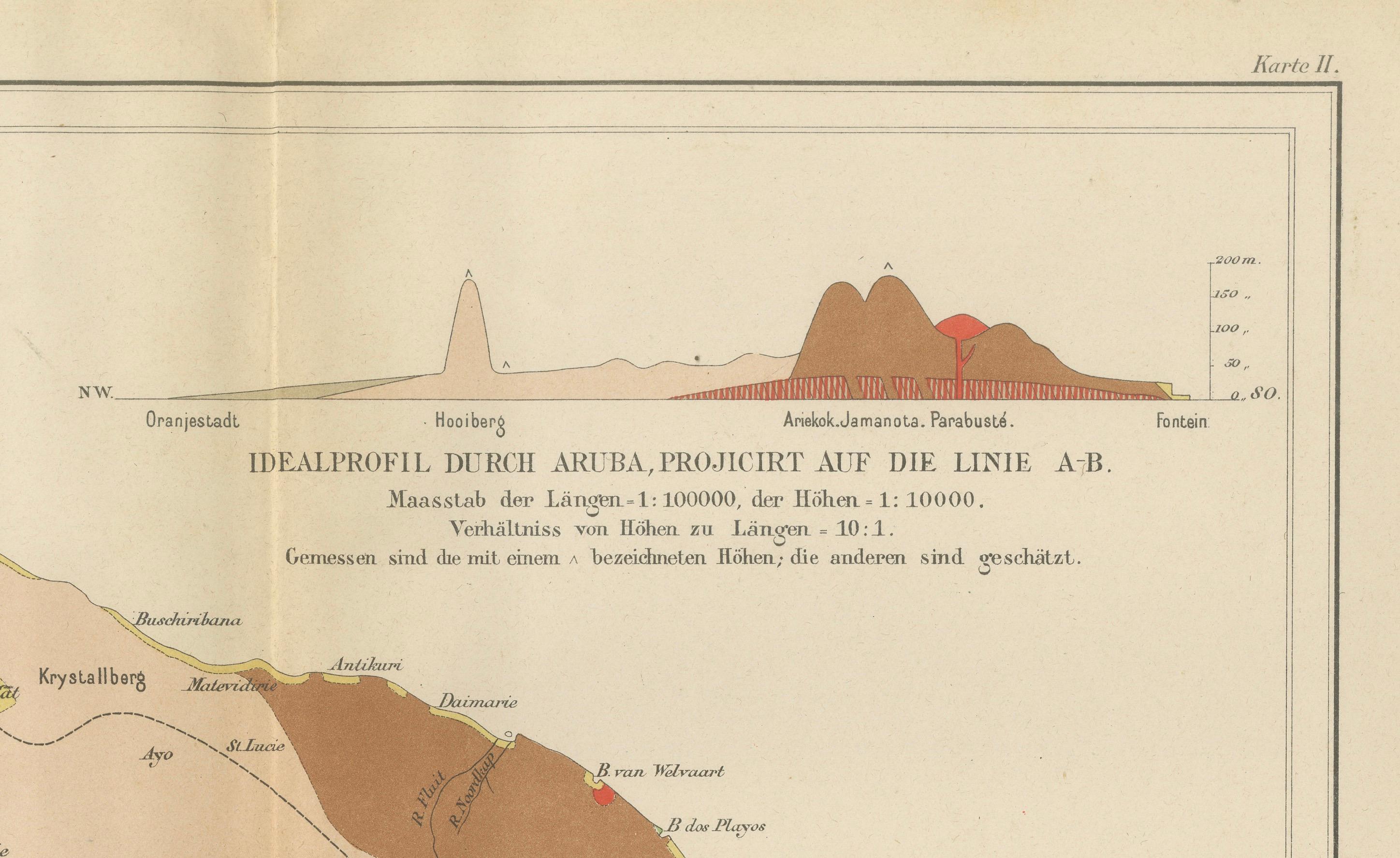 Antique Geological Map of Aruba - Dutch West Indies by Karl Martin, 1888