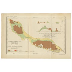 Antique Geological Map of Curaçao - Hand Colored Dutch Caribbean, 1888