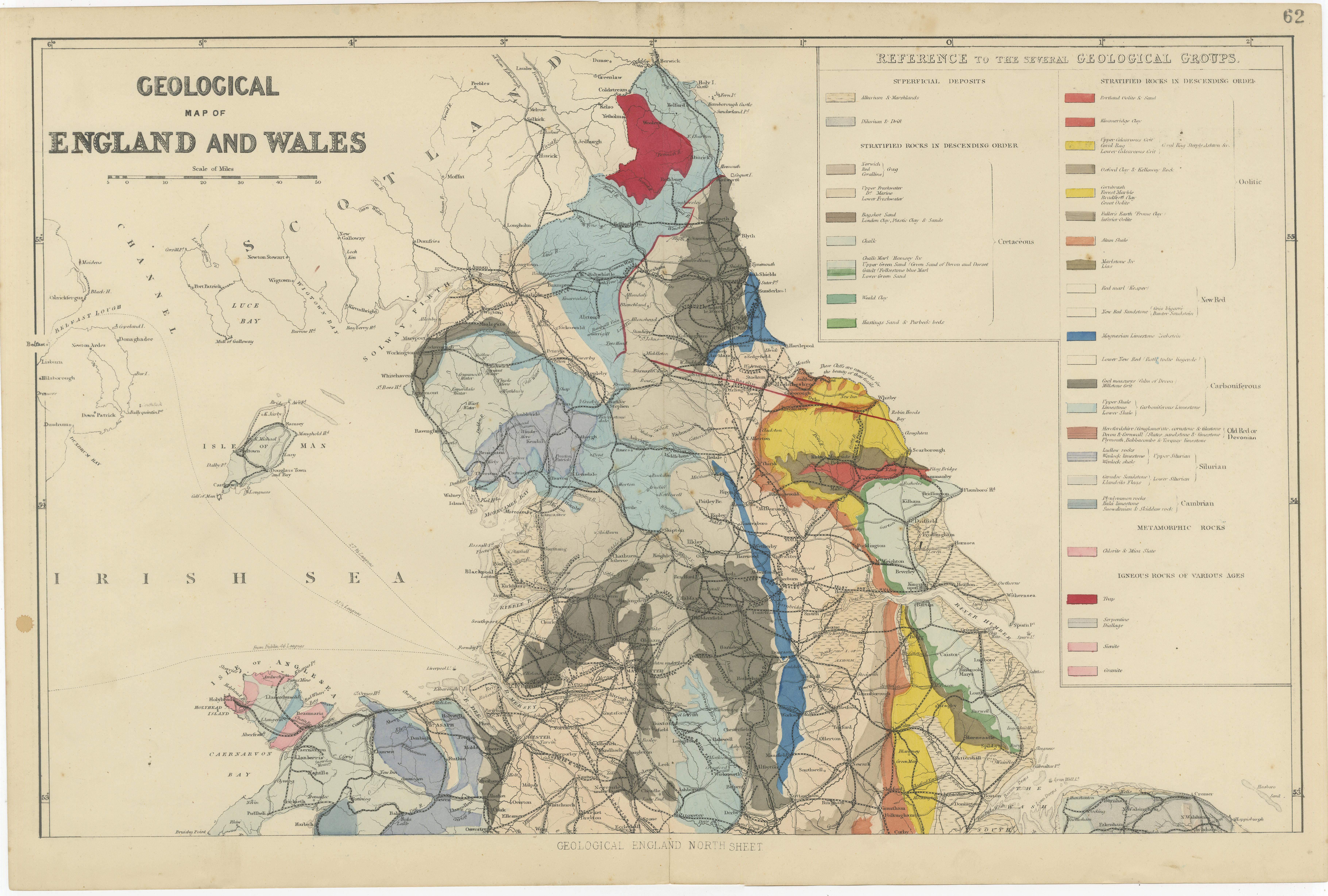 Antique Geological Map of England & Wales, Hand-Colored, c.1880