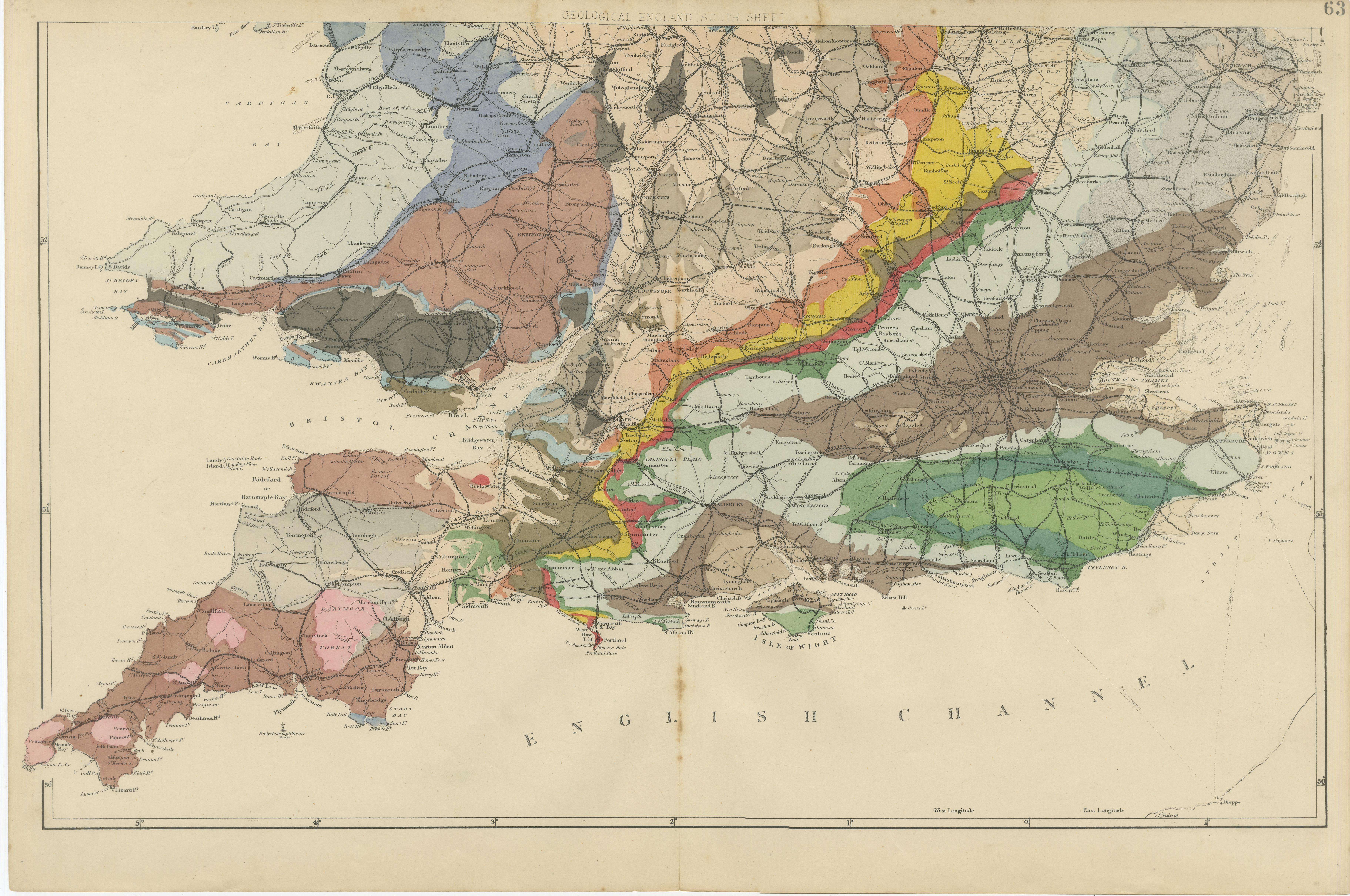 Antique Geological Map of England & Wales, Hand-Colored, c.1880