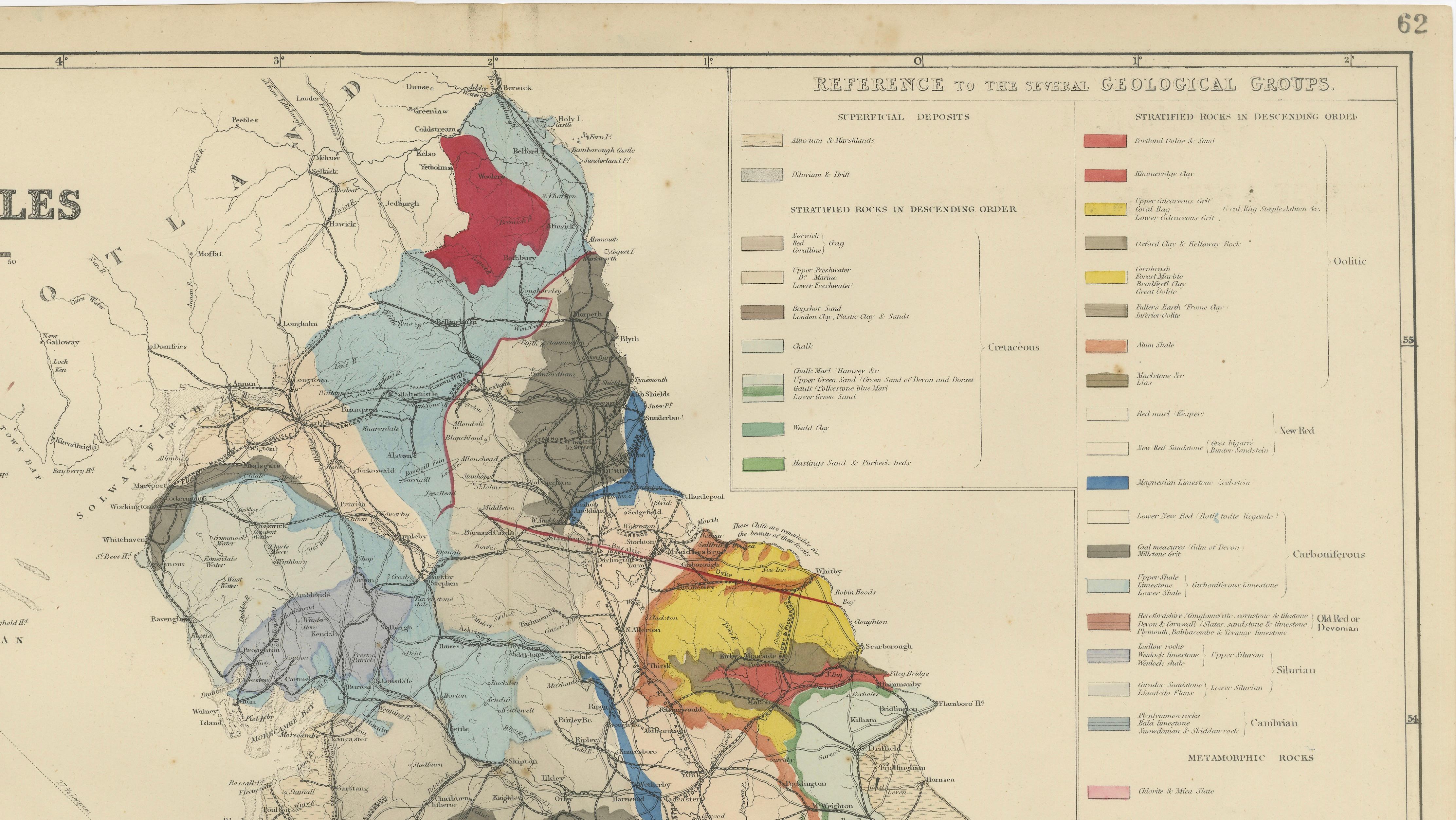 Antique Geological Map of England & Wales, Hand-Colored, c.1880