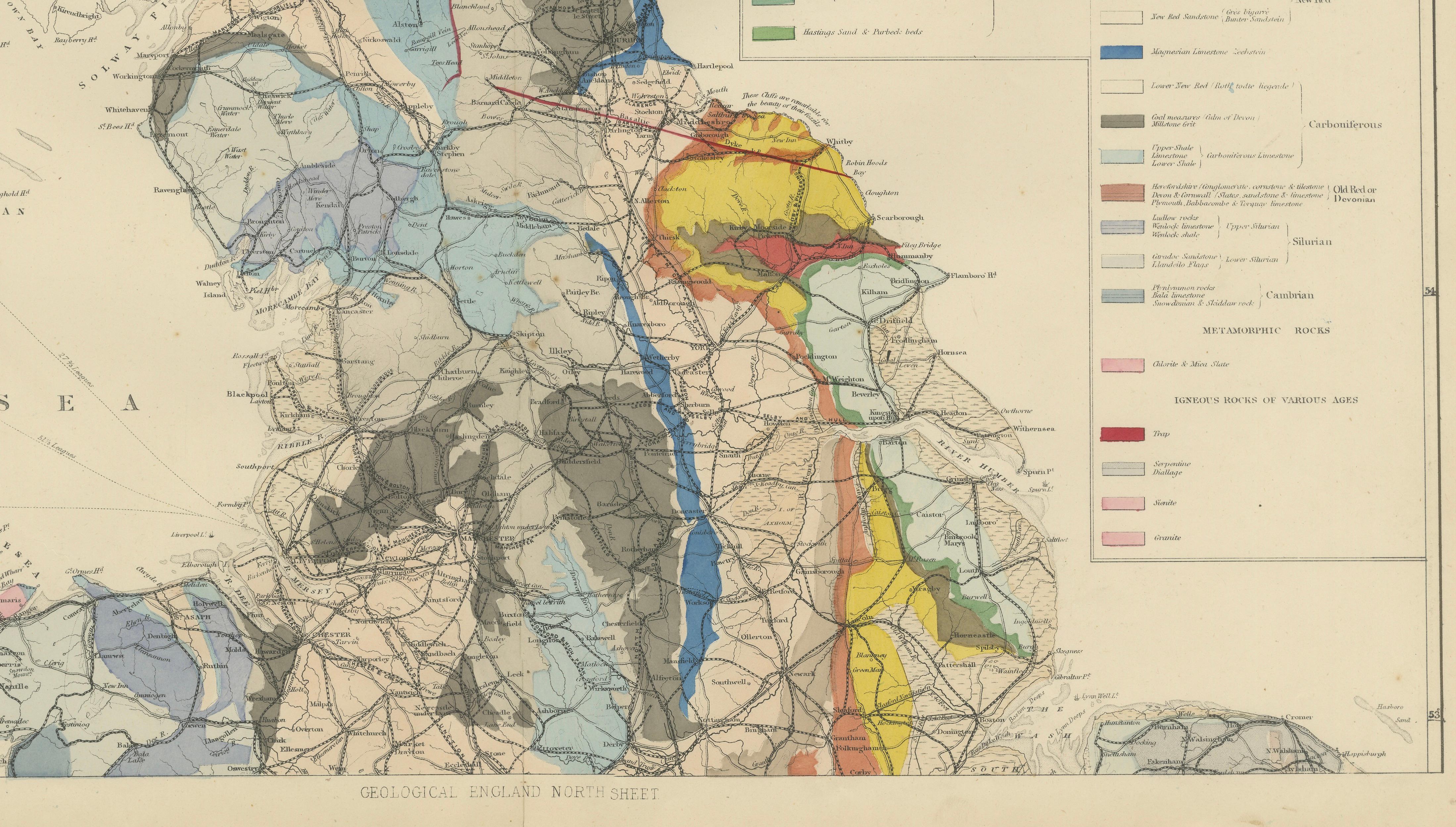 Antique Geological Map of England & Wales, Hand-Colored, c.1880
