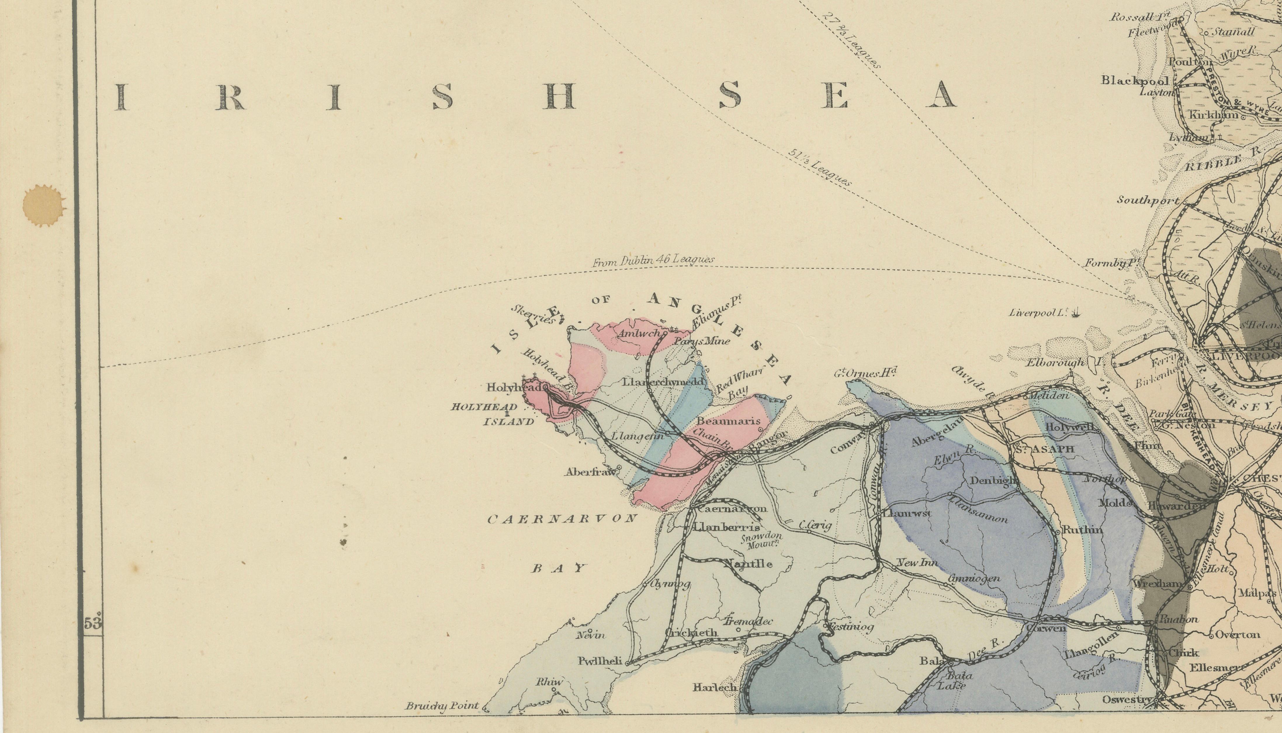 Antique Geological Map of England & Wales, Hand-Colored, c.1880