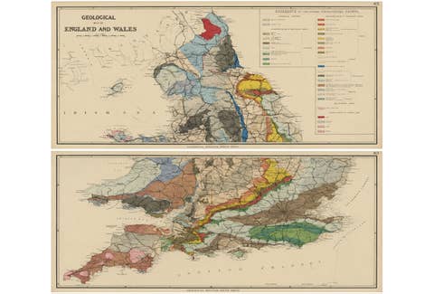 Antique Geological Map of England & Wales, Hand-Colored, c.1880