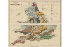 Antique Geological Map of England & Wales, Hand-Colored, c.1880