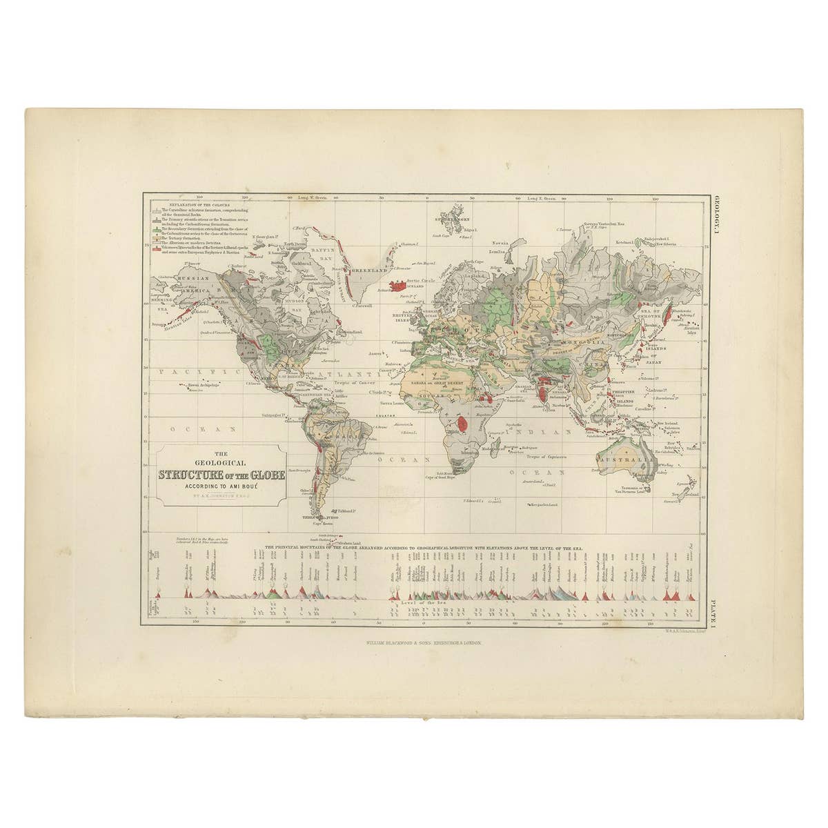 Antique Geological Map of the World by Johnston '1850'