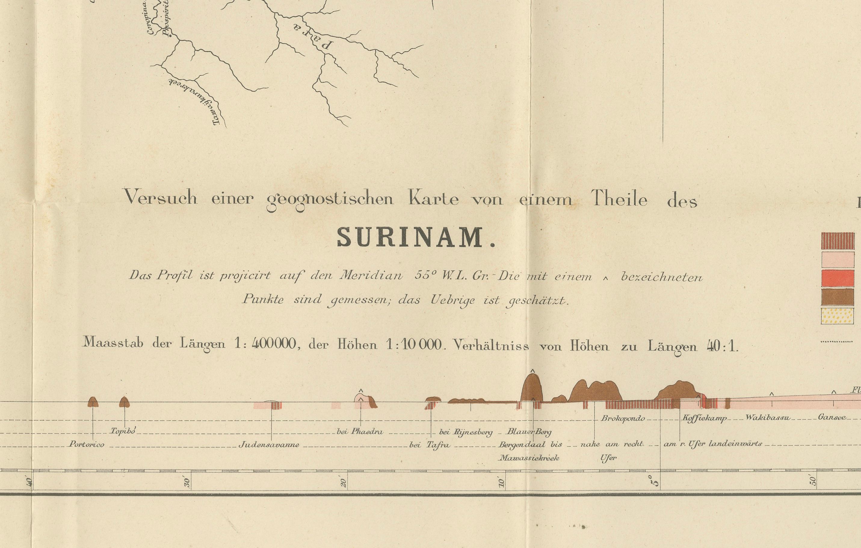 Antique Geological Survey Map of Surinam 1888 Hand Colored, Rare For Sale 4