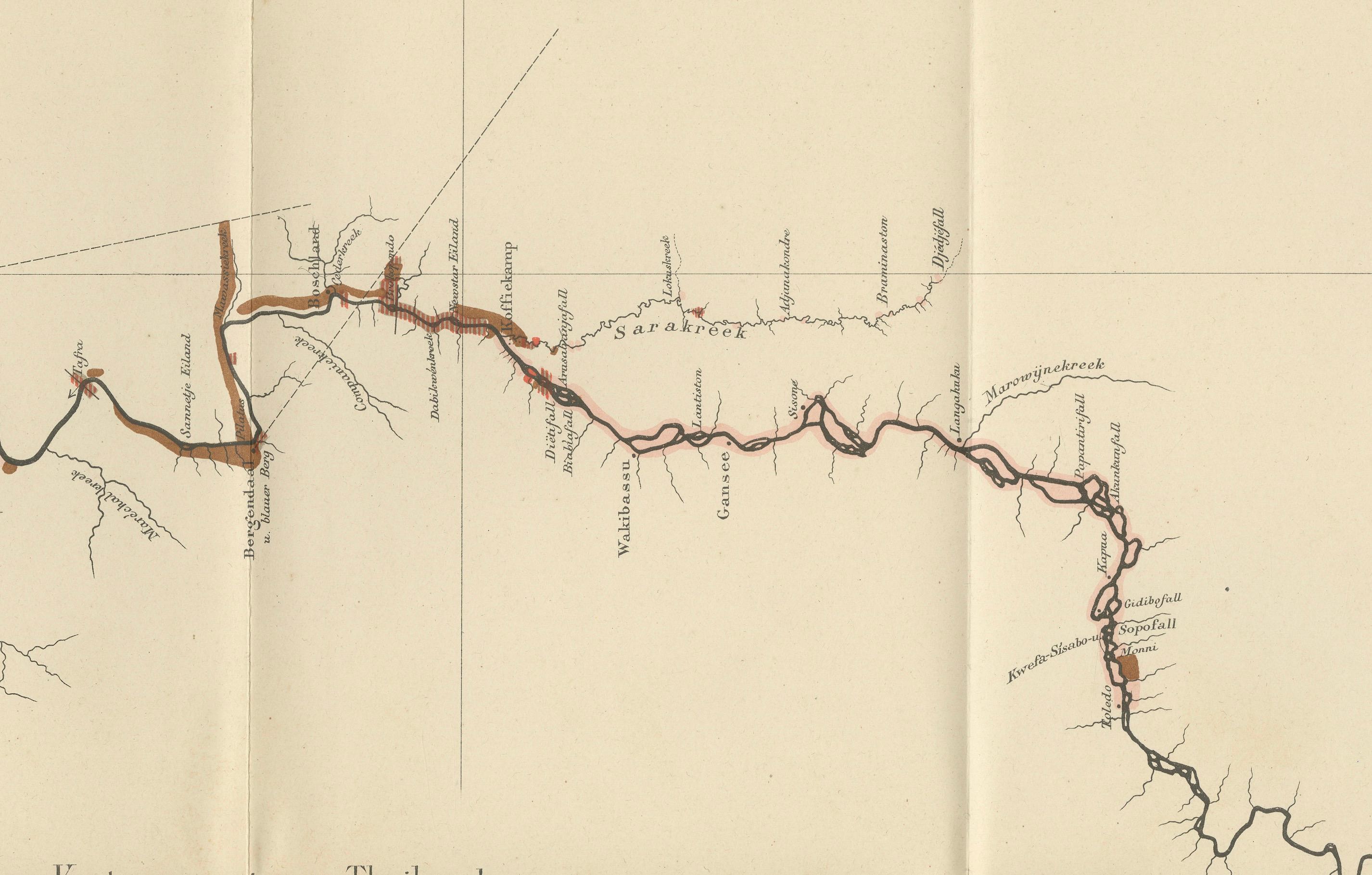 Late 19th Century Antique Geological Survey Map of Surinam 1888 Hand Colored, Rare For Sale