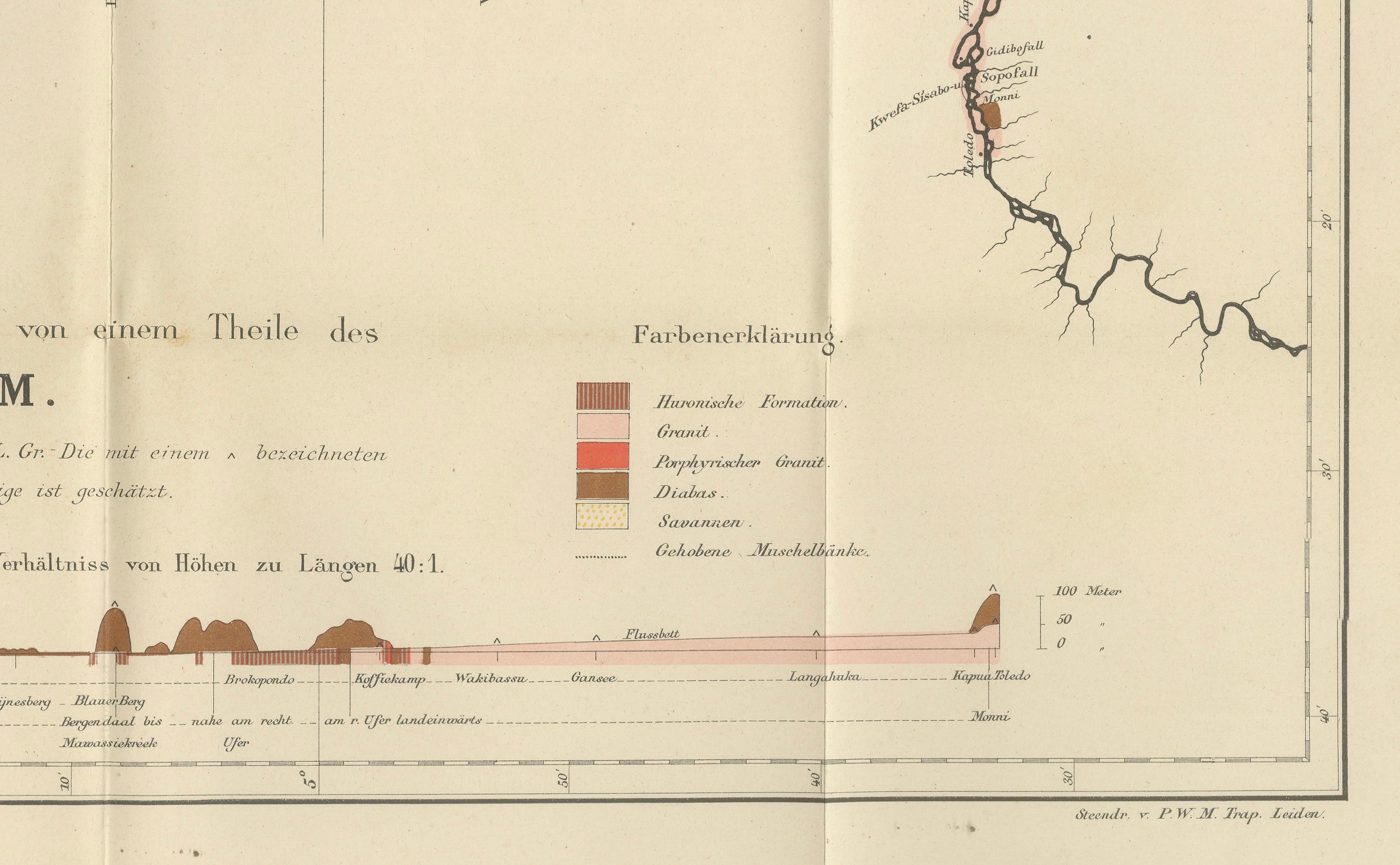 Paper Antique Geological Survey Map of Surinam 1888 Hand Colored, Rare For Sale