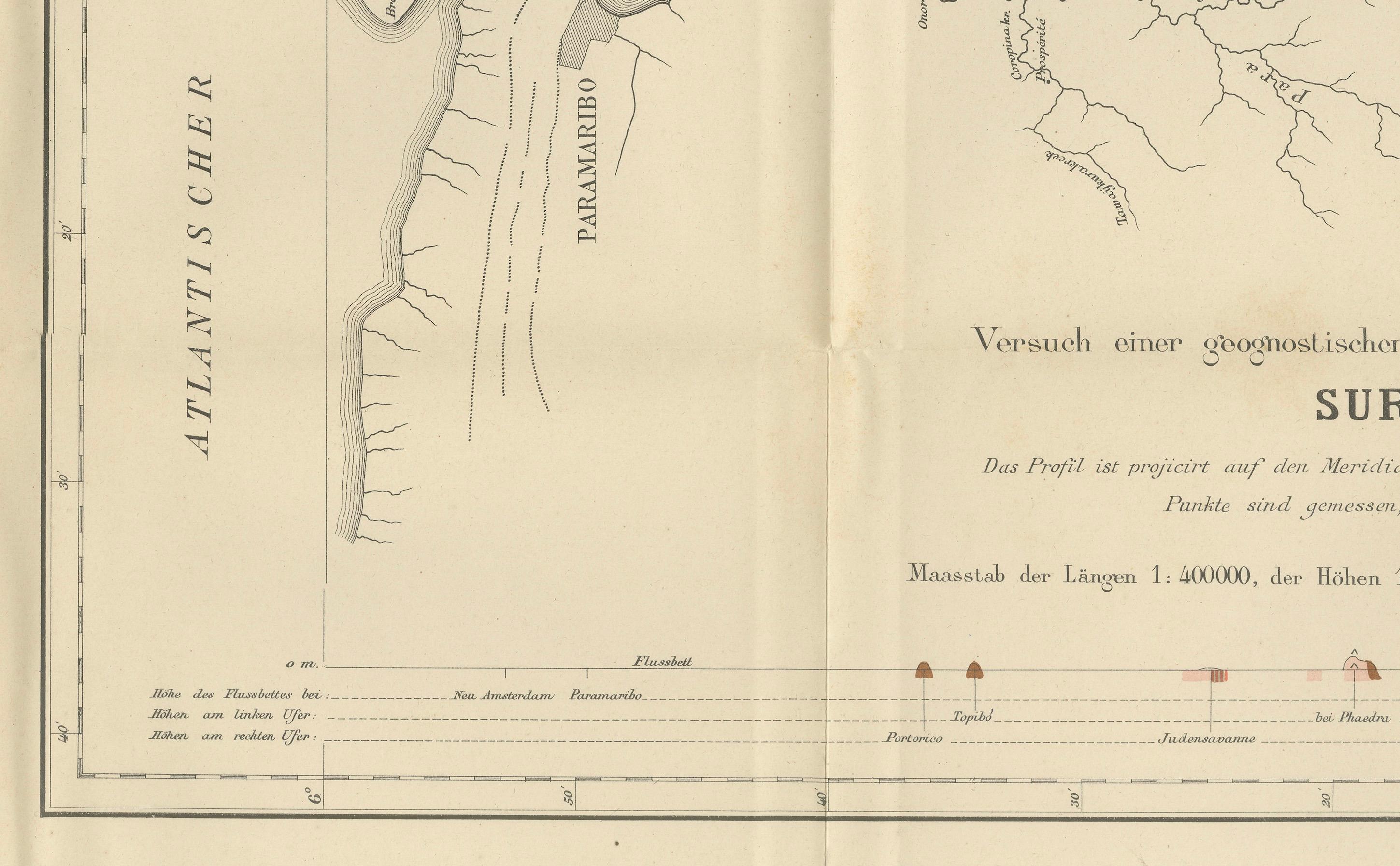 Antique Geological Survey Map of Surinam 1888 Hand Colored, Rare For Sale 1
