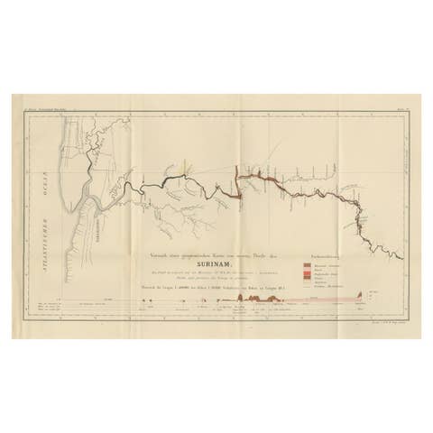 Antique Geological Survey Map of Surinam 1888 Hand Colored, Rare