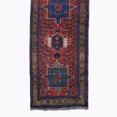 Antique Geometric and Floral Design Hand Woven Wool Runner - Early 20th Century