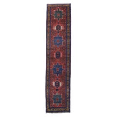 Antique Geometric and Floral Design Hand Woven Wool Runner - Early 20th Century