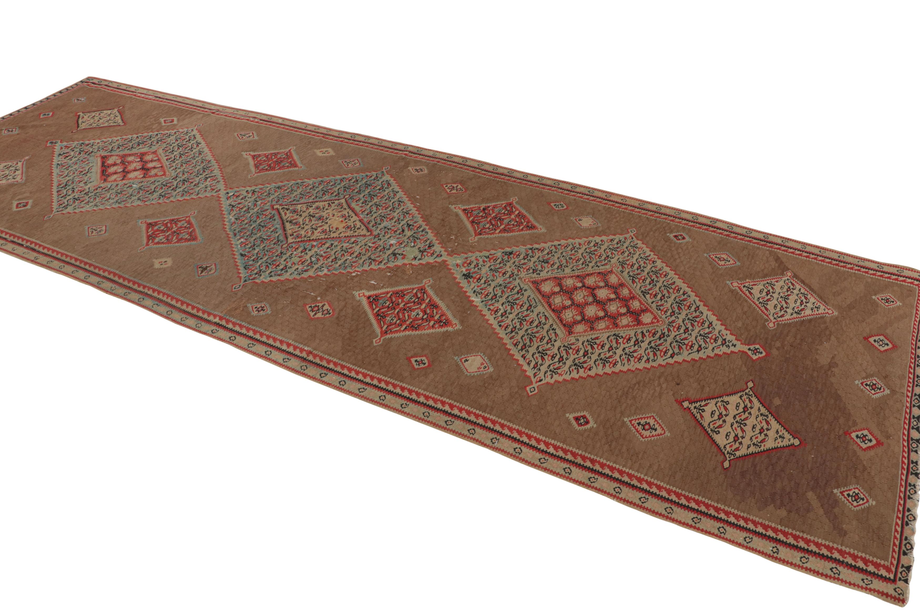 Antique Geometric Beige and Red Wool Persian Kilim-Senneh Runner by Rug & Kilim In Good Condition For Sale In Long Island City, NY