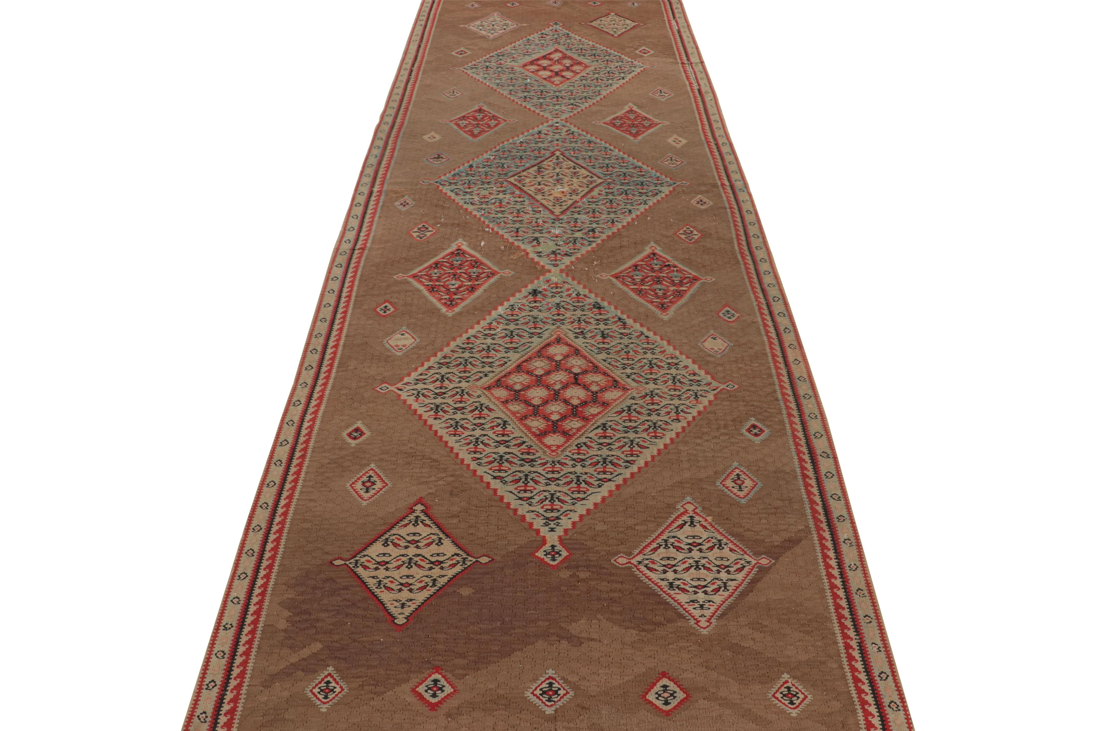 Late 19th Century Antique Geometric Beige and Red Wool Persian Kilim-Senneh Runner by Rug & Kilim For Sale