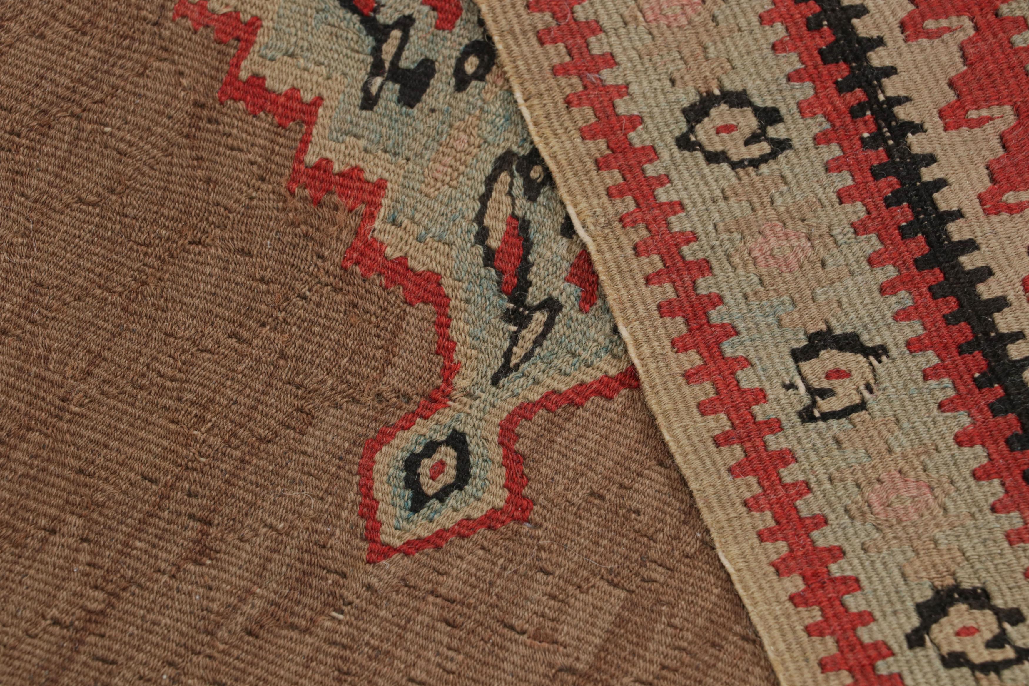 Antique Geometric Beige and Red Wool Persian Kilim-Senneh Runner by Rug & Kilim For Sale 2