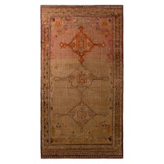 Antique Qashqai Persian Rug in Beige-Brown with Red Medallions, from Rug & Kilim