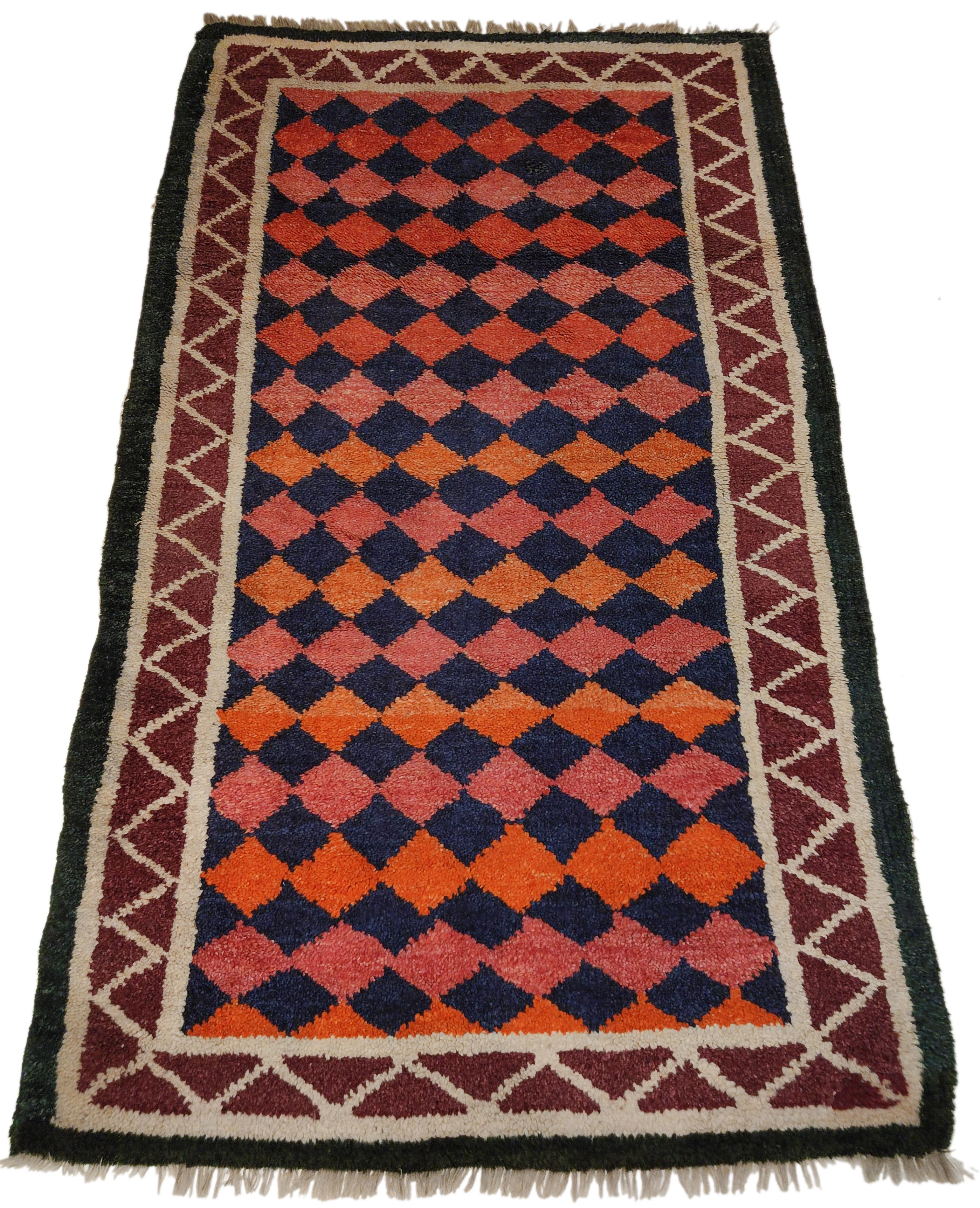 Antique Geometric Design Chinese Rug with Polychrome Diamonds For Sale 1