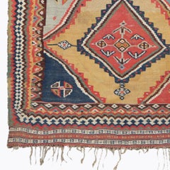 Antique Geometric Design Hand Woven Wool Carpet - Late 19th Century