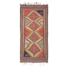 Antique Geometric Design Hand Woven Wool Carpet - Late 19th Century