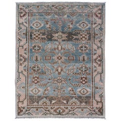 Antique Geometric Design Persian Malayer Rug in Light Blue, Pink, and Green Antique Geometric Design Persian Malayer Rug in Light Blue, Pink, and Green