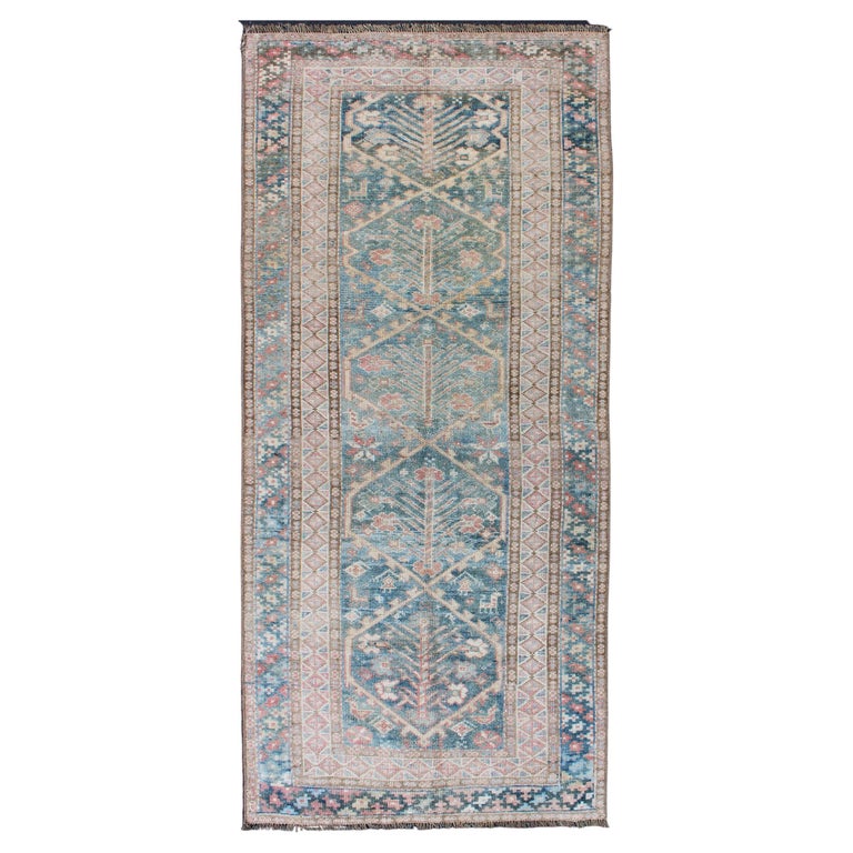 Syrian Rug Small Antique Geometric Design Persian Small Lori Rug in Light Teal and Pink ...