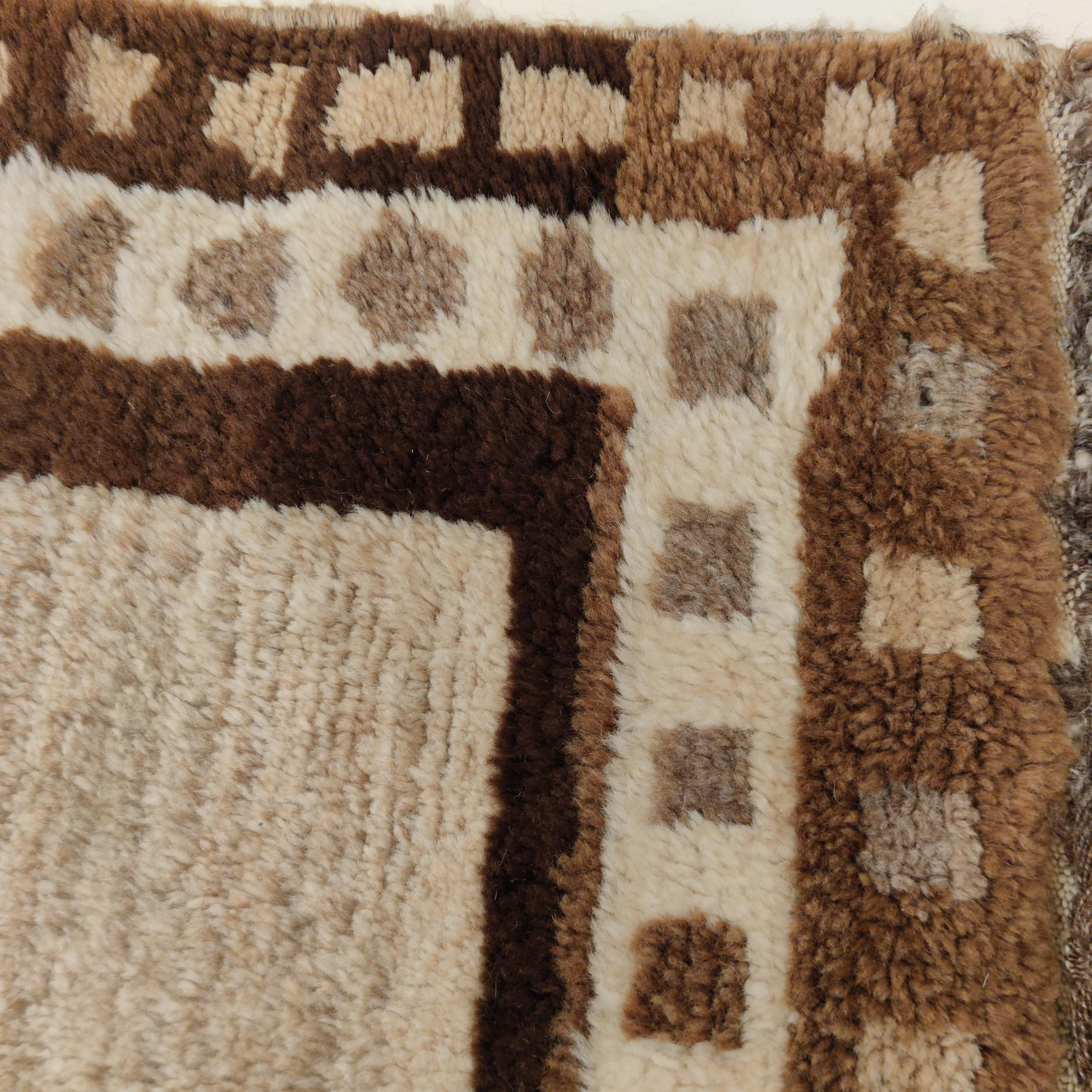 Tulu Antique Geometric Design Tribal Rug in Camel Hair and Mocha Neutral Colours For Sale