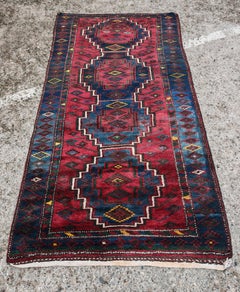 Tapis géométrique antique Kelardasht ou Kazak, tissé à la main, laine vierge, teintures naturelles