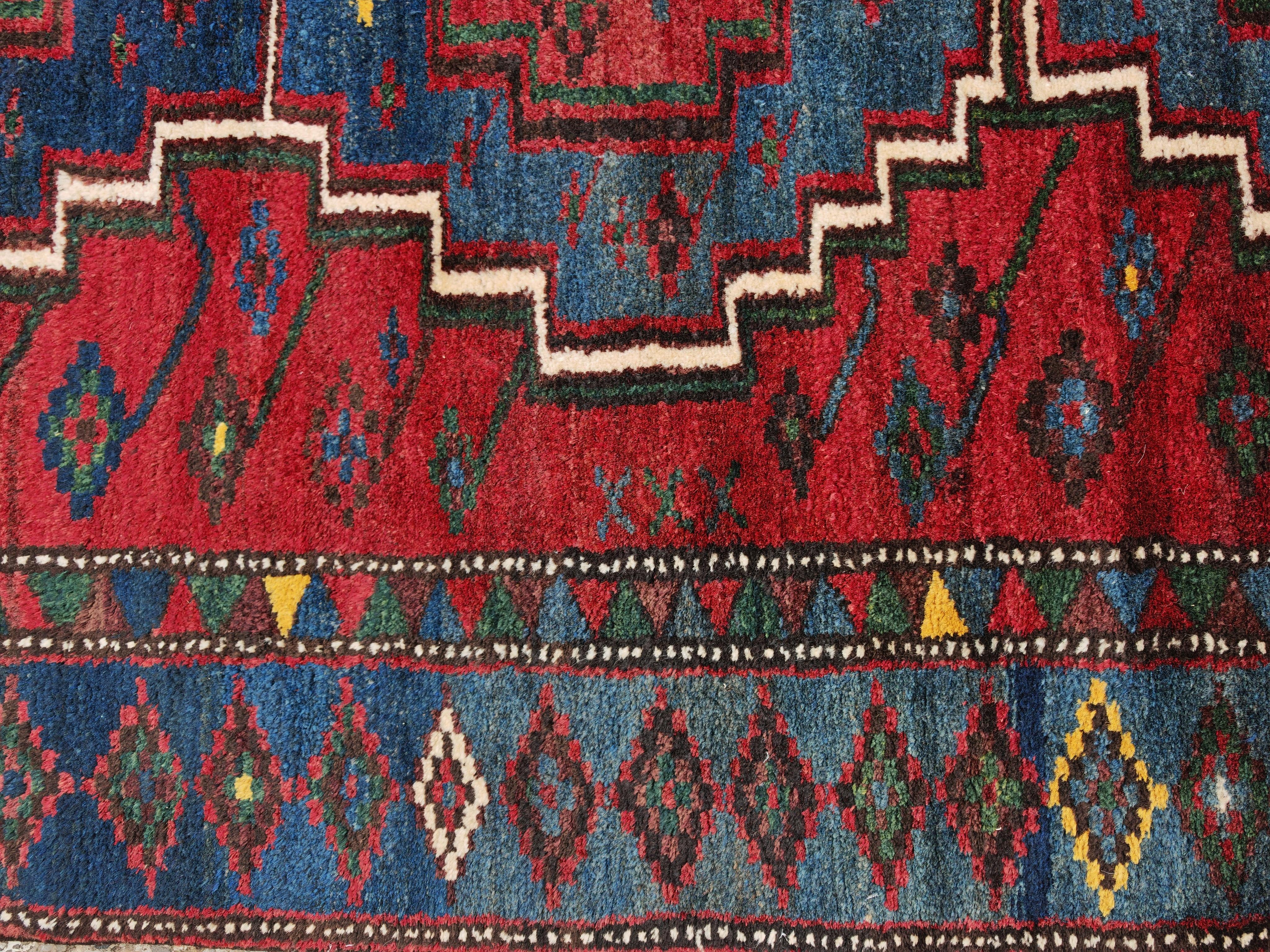 Lana Antico tappeto geometrico Kelardasht o Kazak tessuto a mano, tinture naturali in lana vergine in vendita