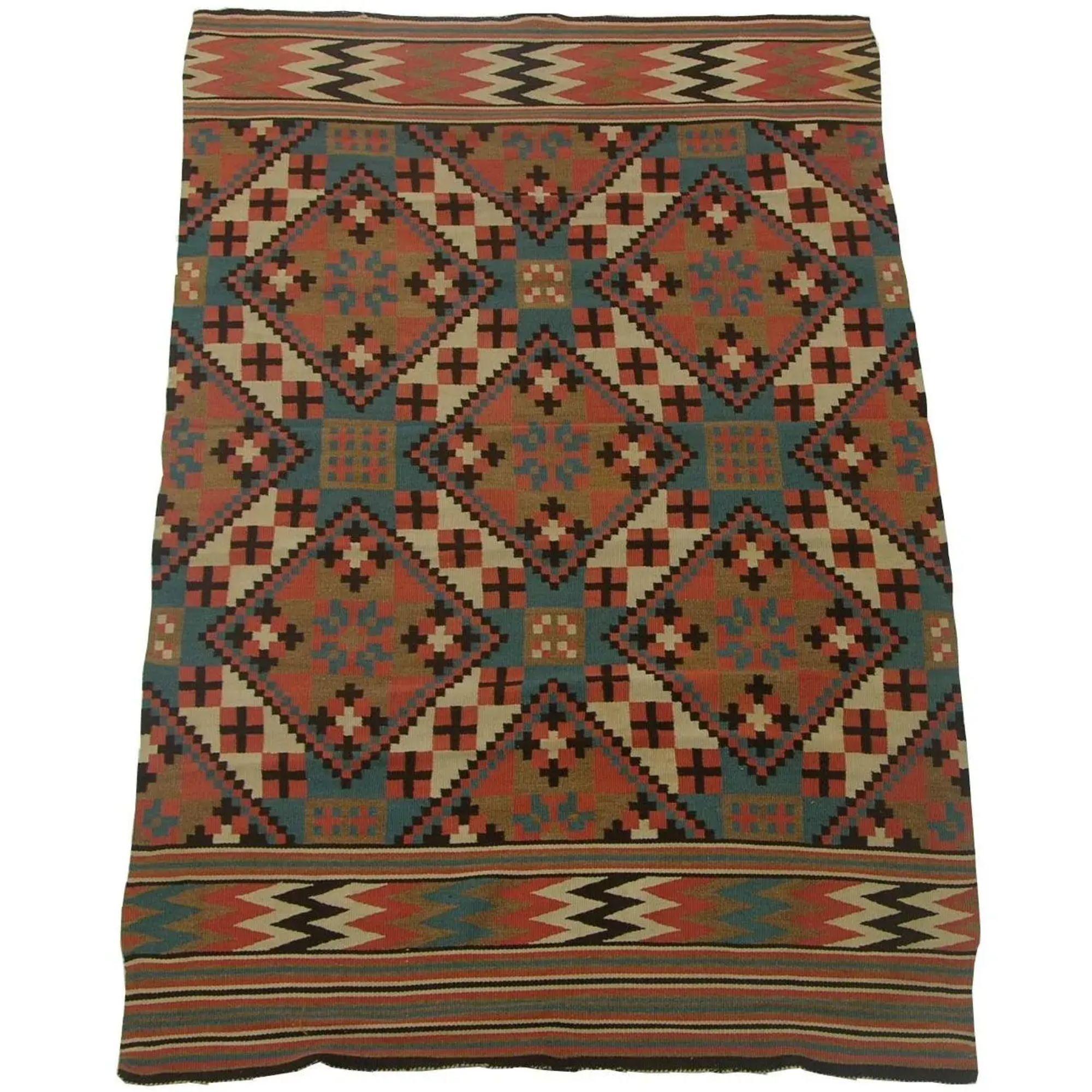 Early 20th Century Antique Geometric Kilim Runner Rug - 5'10'' X 3'8'' For Sale