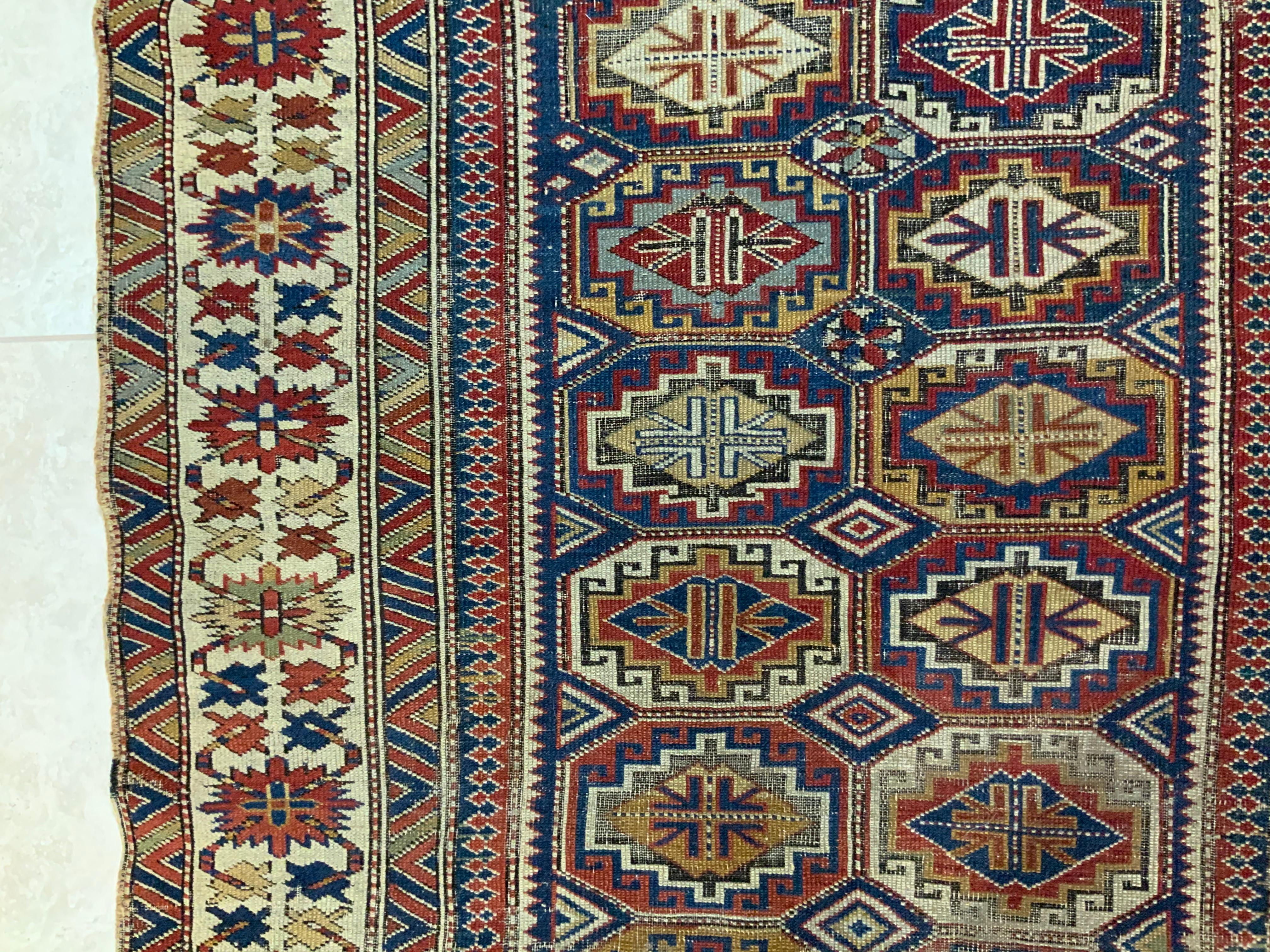 Antique Geometric Motifs Caucasian Shirvan Rug 10