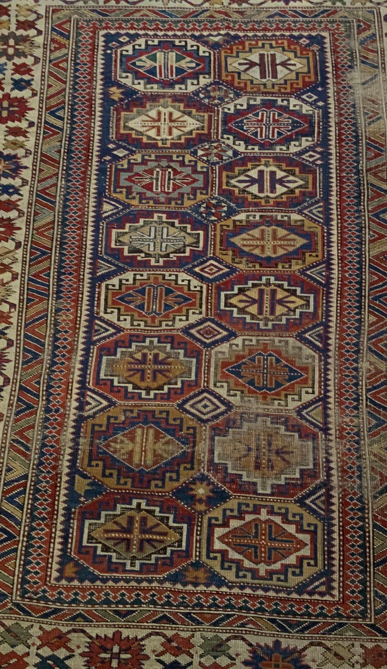 Early 20th Century Antique Geometric Motifs Caucasian Shirvan Rug