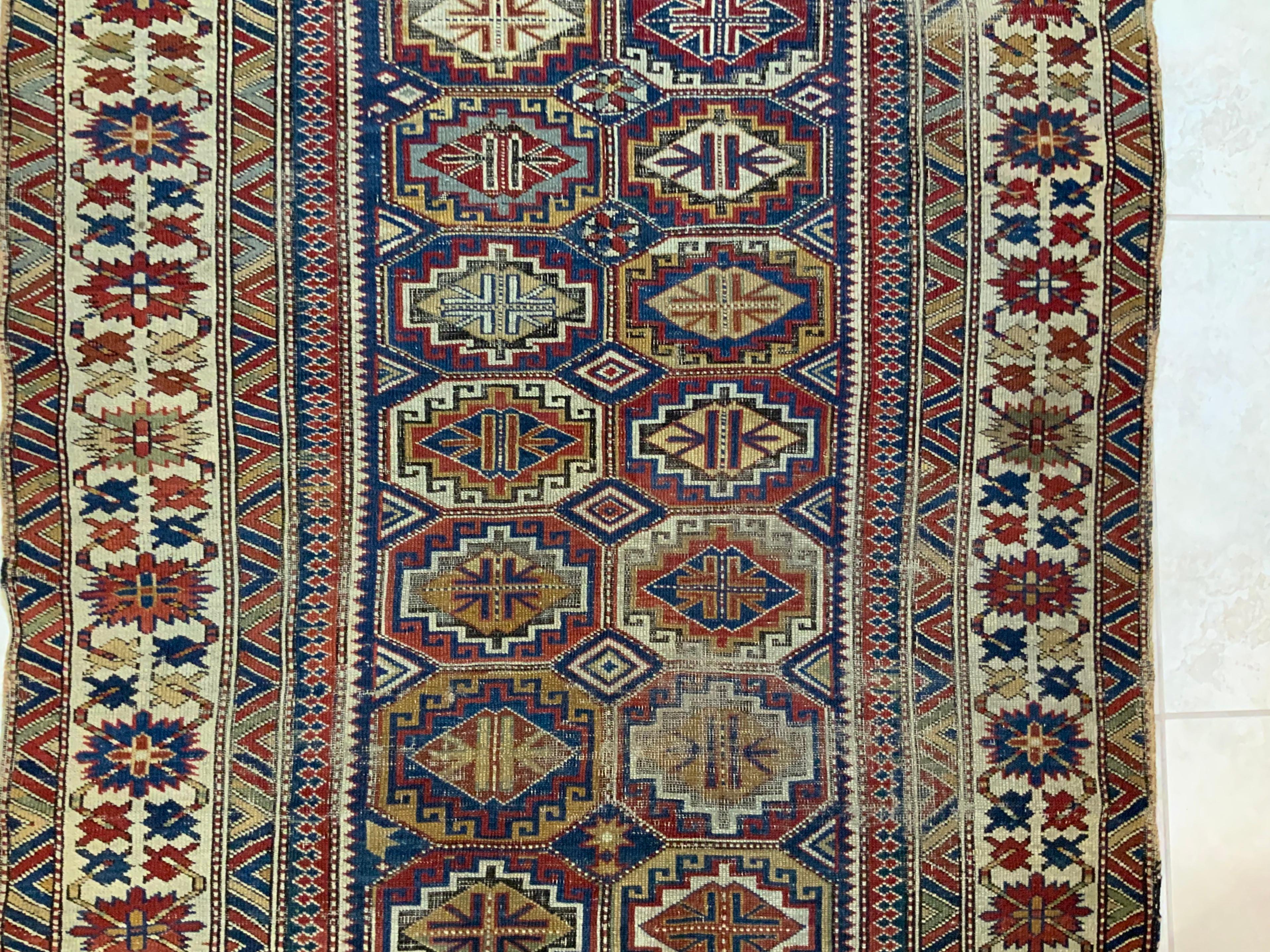 Antique Geometric Motifs Caucasian Shirvan Rug 1