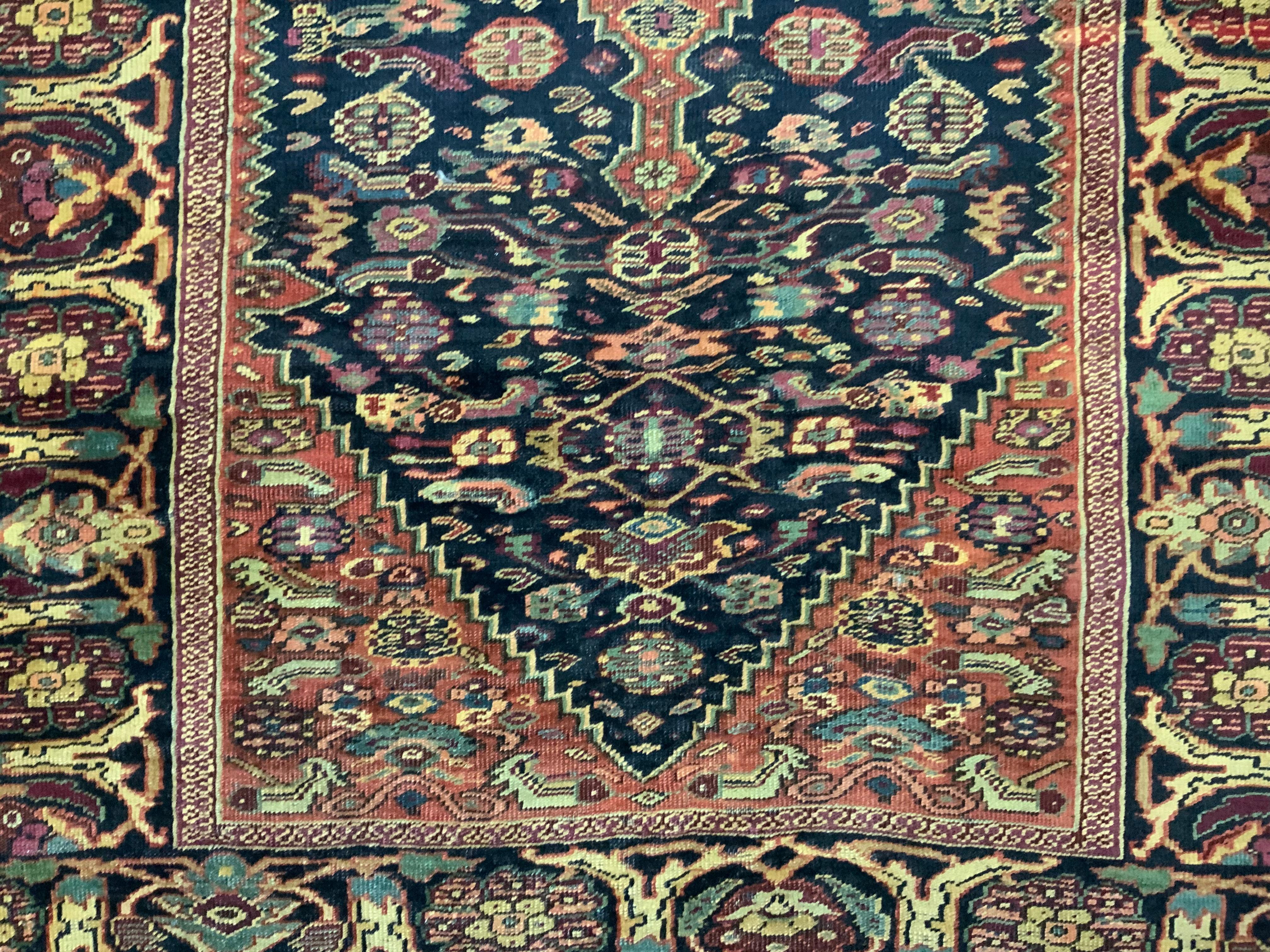 Antique Geometric Motifs Persian Rug For Sale 6