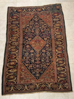 Antique Persian Rug, Hand-Woven Wool, Geometric Design, 1940