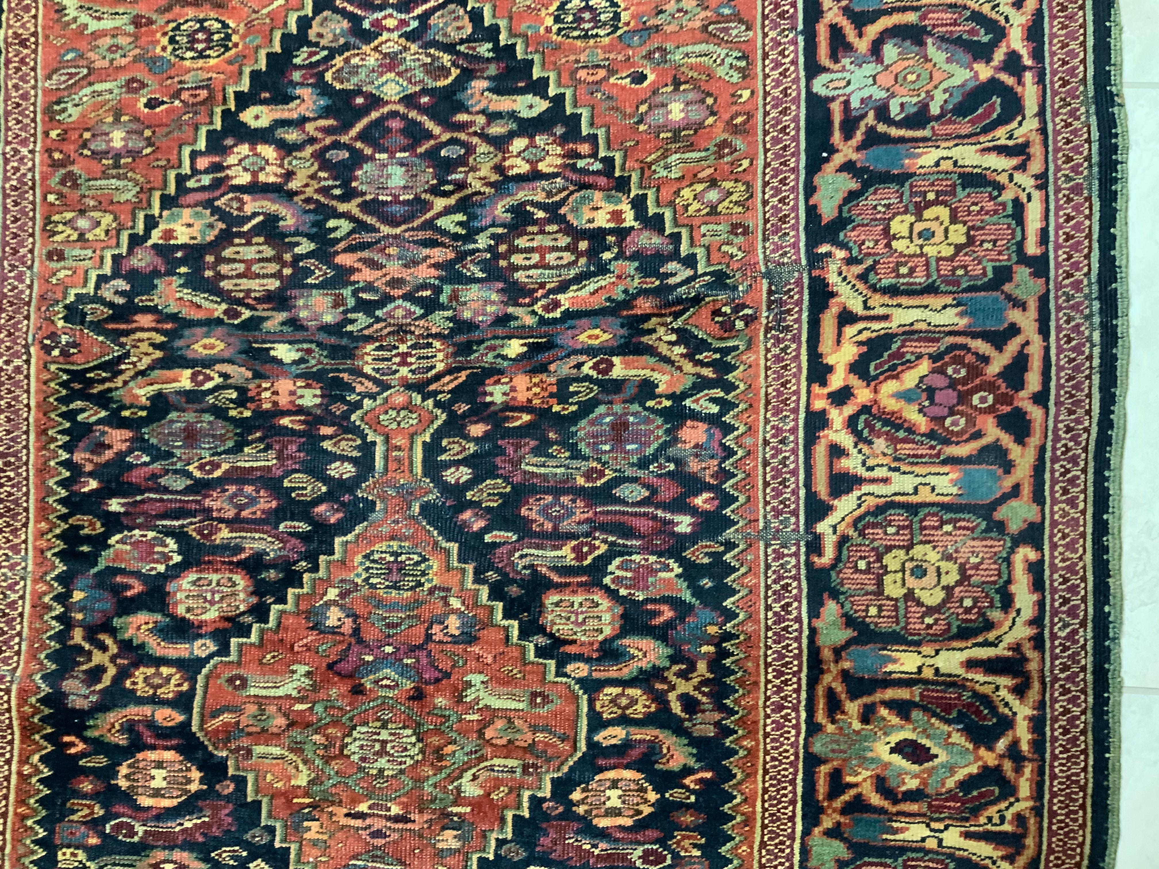 Hand-Woven Antique Geometric Motifs Persian Rug For Sale