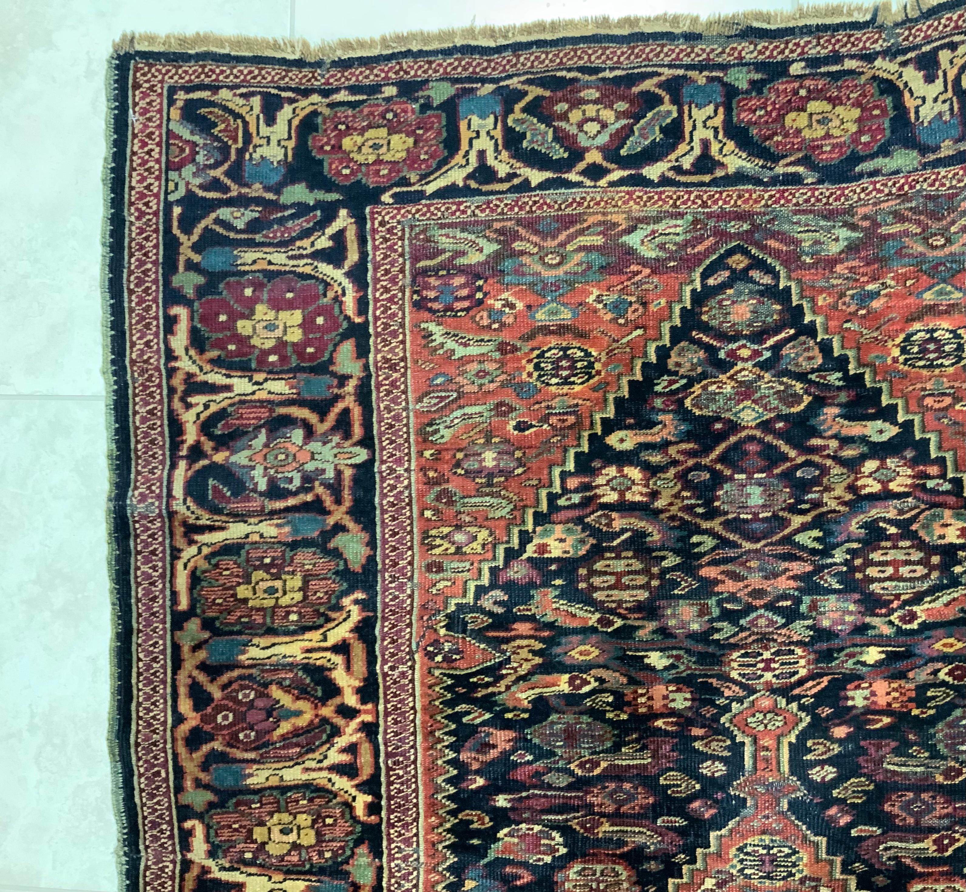 Wool Antique Geometric Motifs Persian Rug For Sale