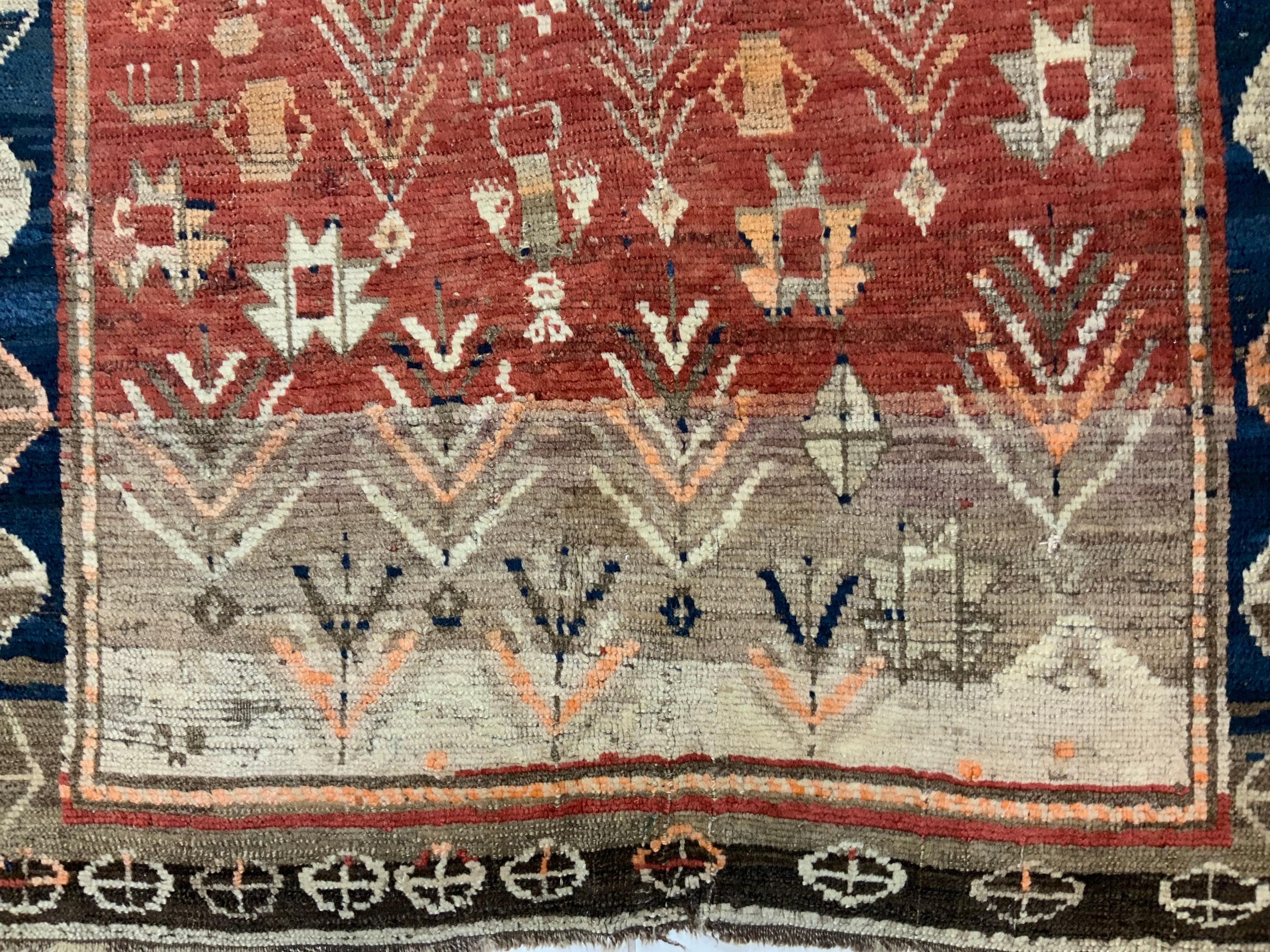 Antique Geometric Motifs Tribal Caucasian Rug For Sale 6