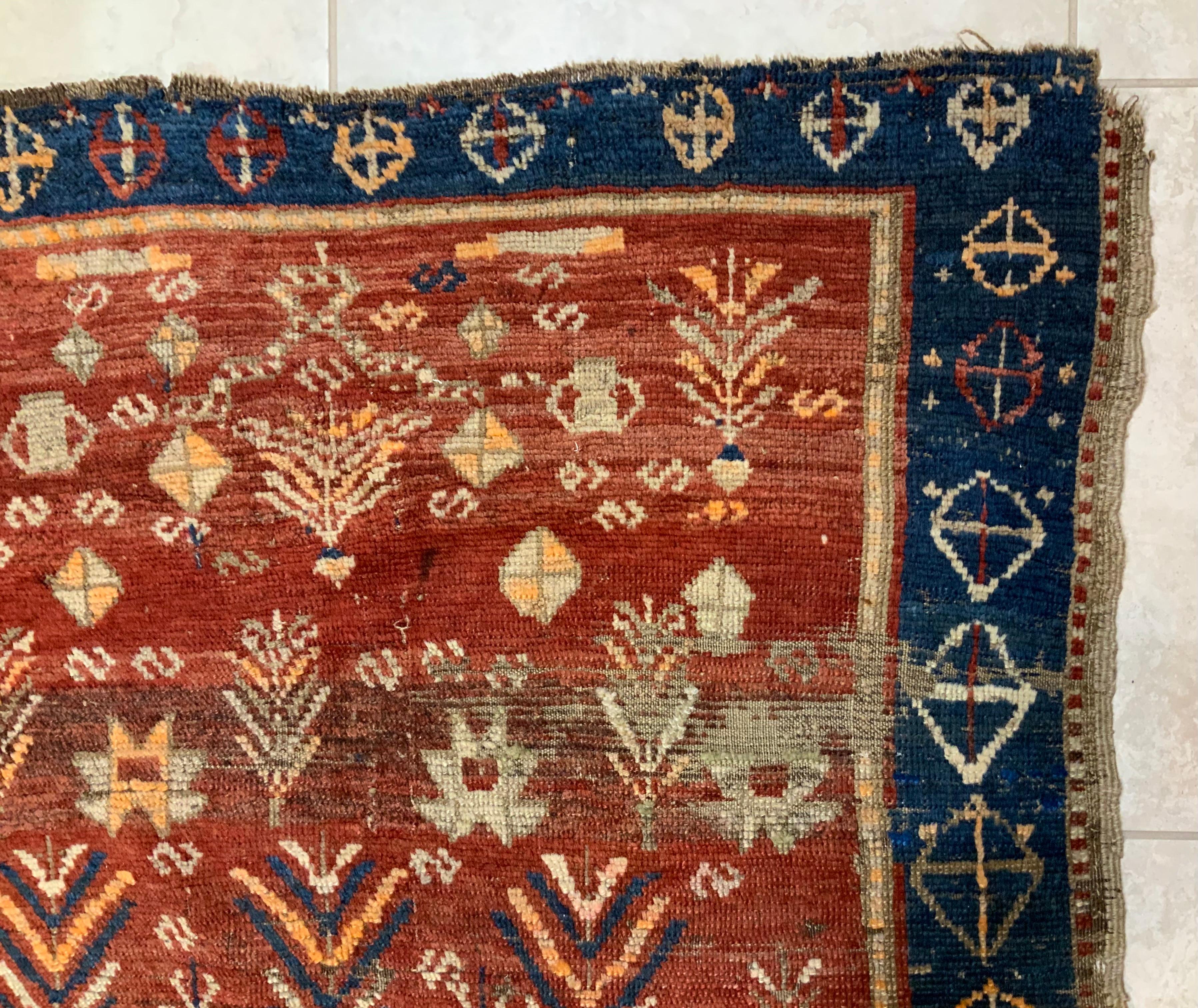 Early 20th Century Antique Geometric Motifs Tribal Caucasian Rug For Sale