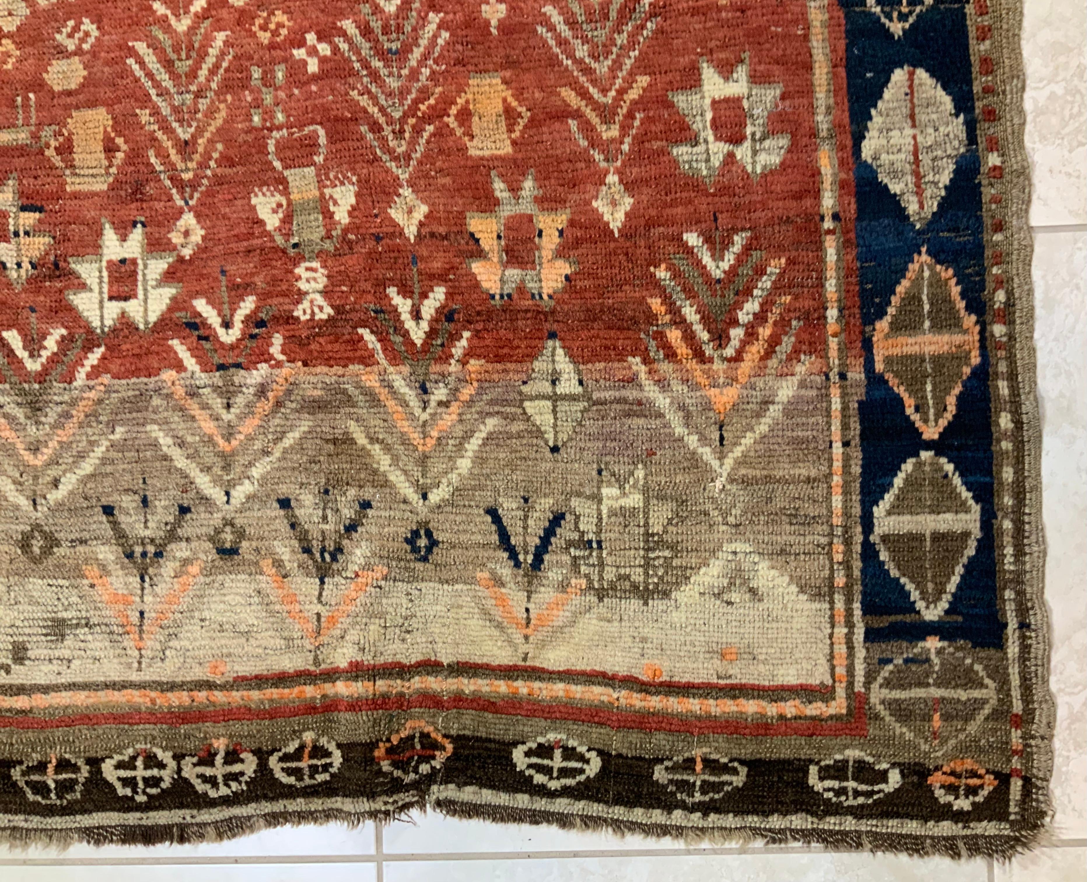Wool Antique Geometric Motifs Tribal Caucasian Rug For Sale