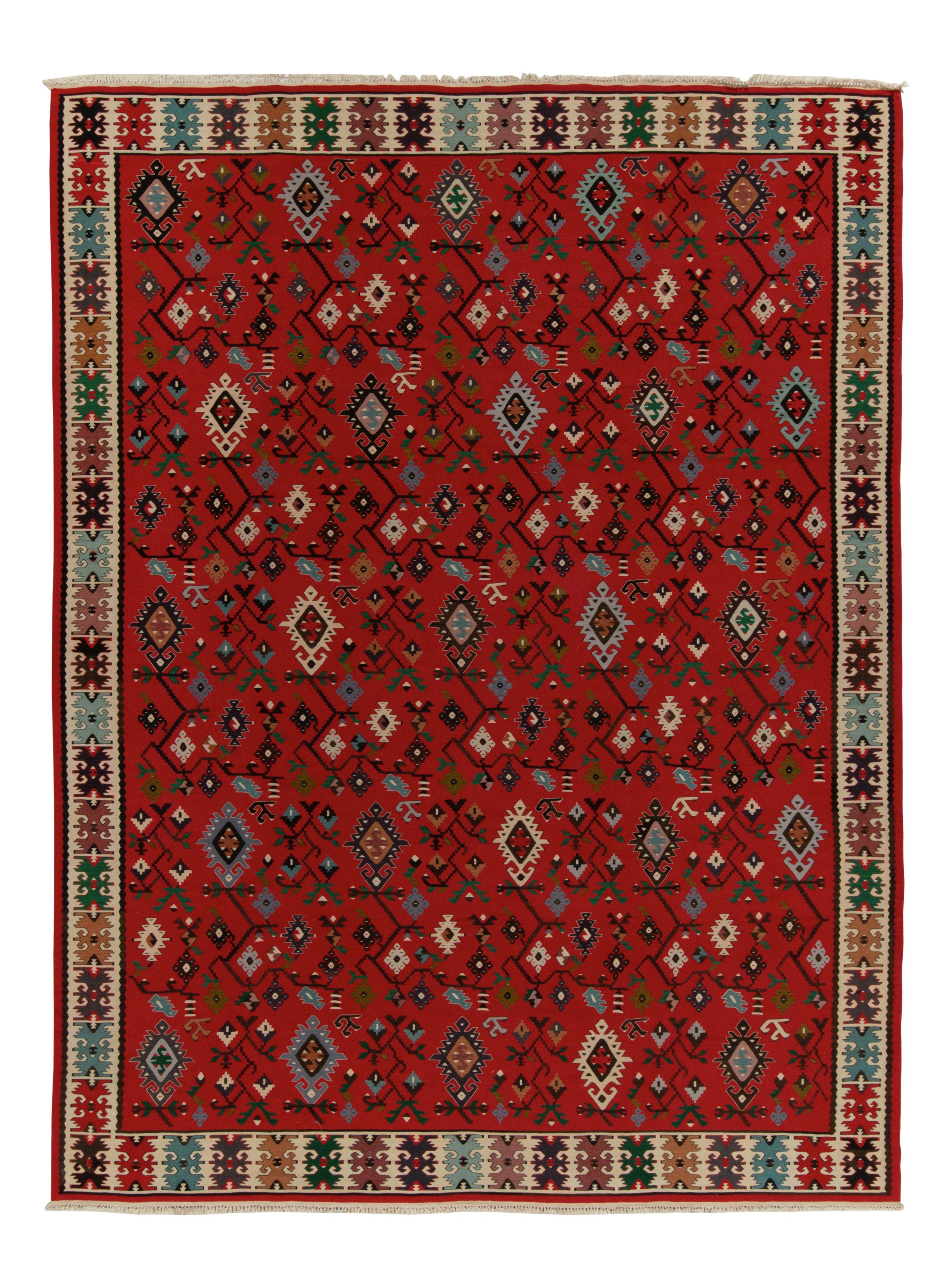 Tapis Kilim géométrique ancien en laine rouge et beige par Rug & Kilim