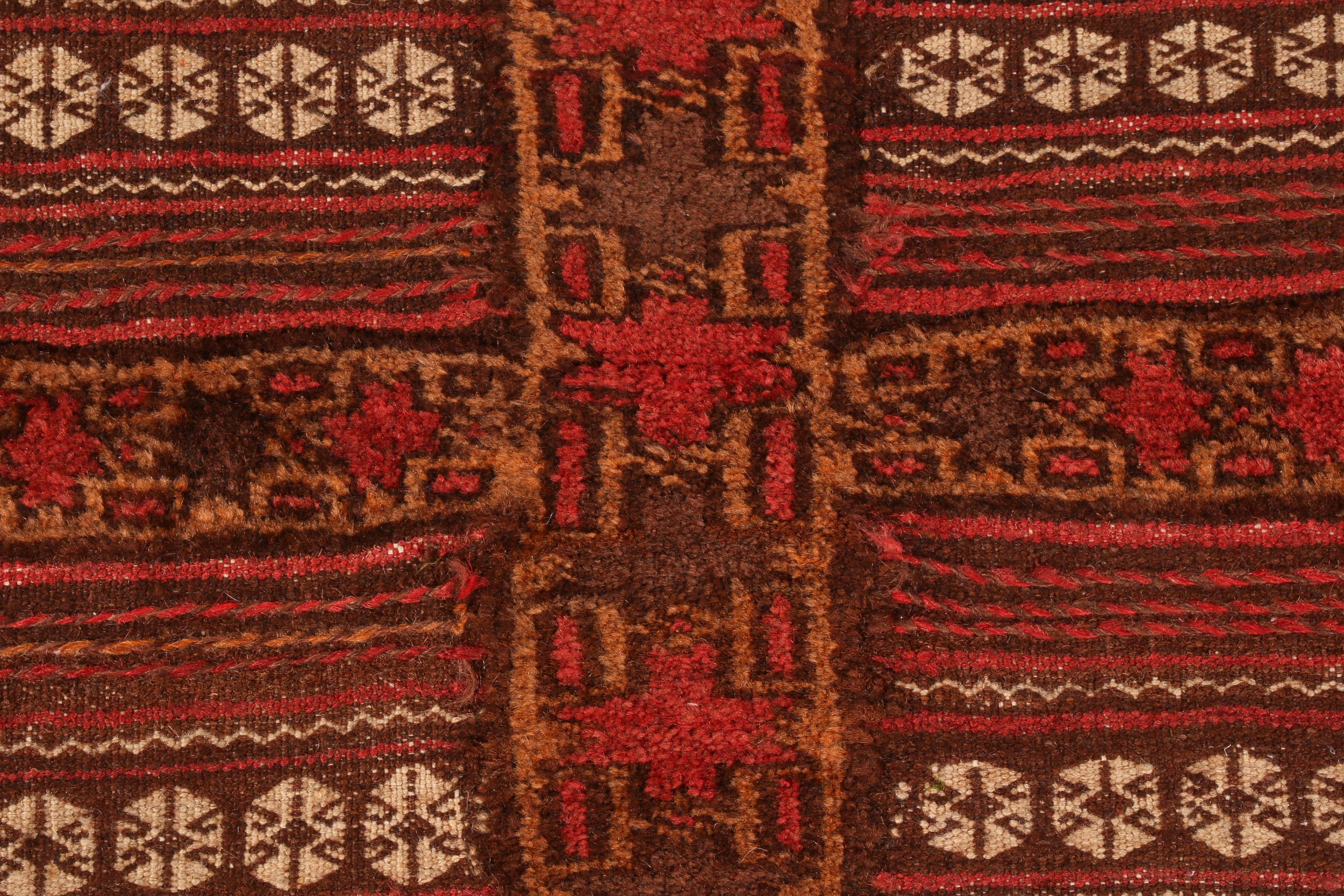 Hand-Knotted Antique Geometric Red and Brown Wool Kilim Rug by Rug & Kilim For Sale